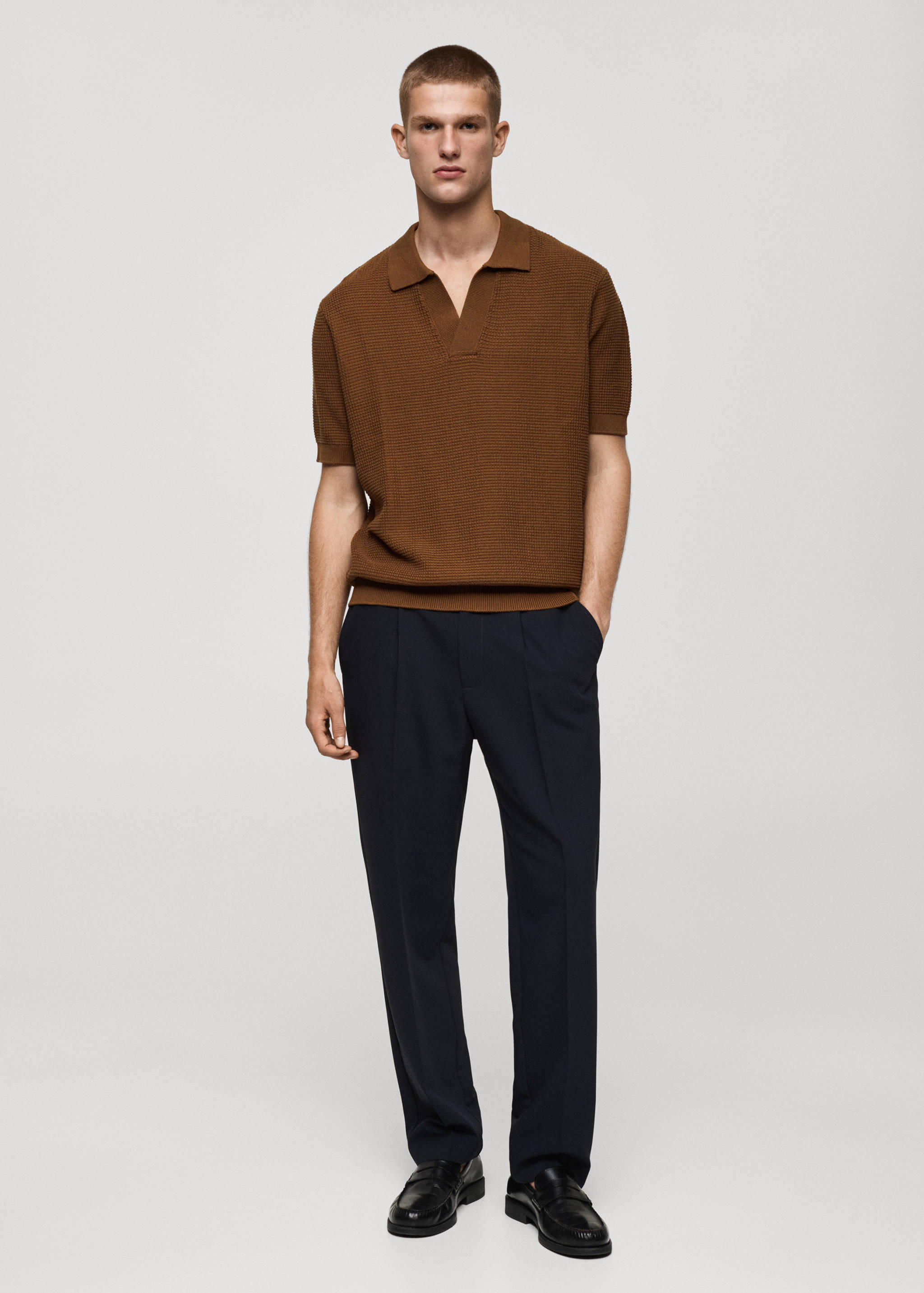 Polo de malha média de algodão com estrutura - Plano geral