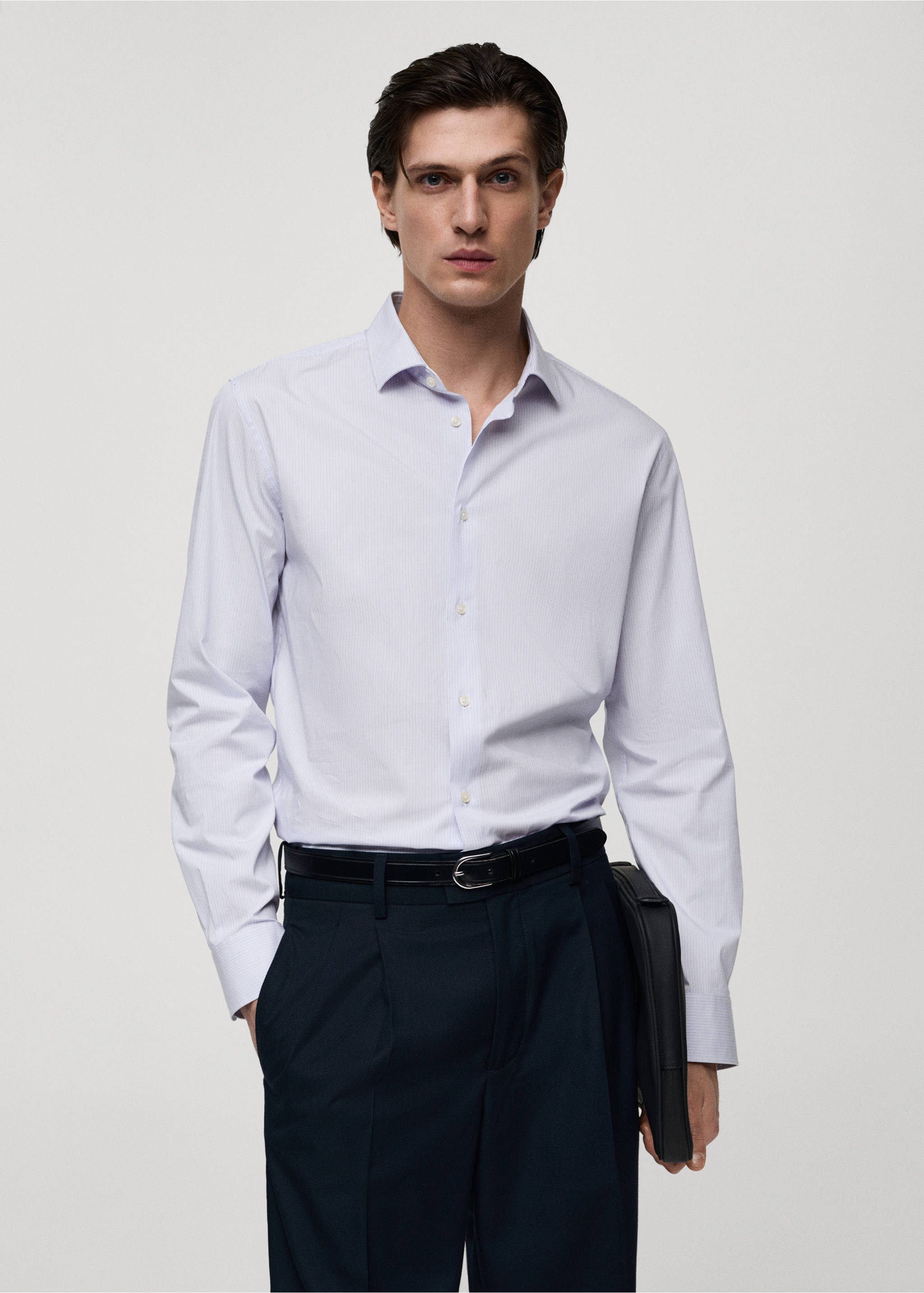 Chemise slim fit coton milleraies - Plan moyen, Blanc. Ref: 77064448-00.