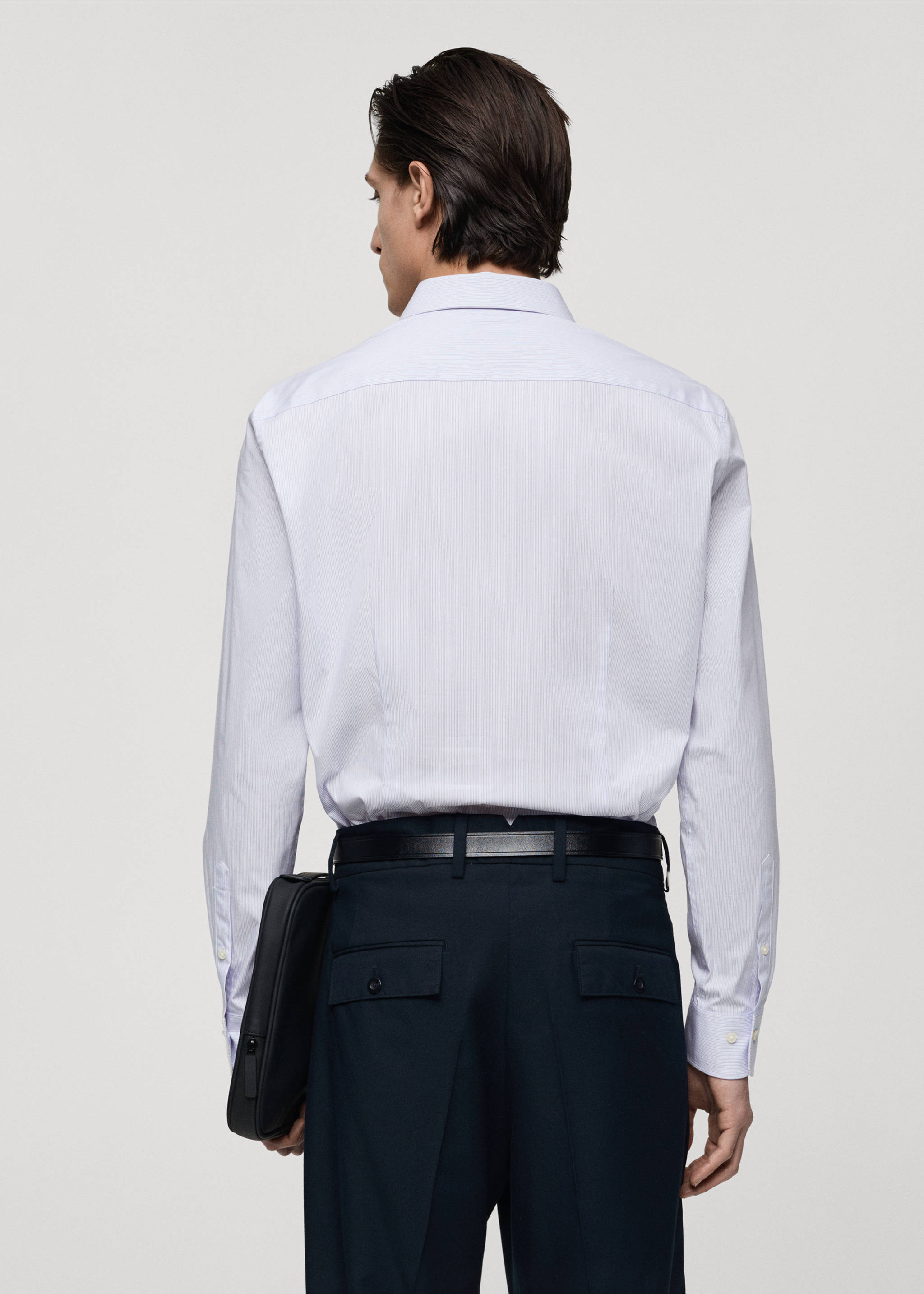 Chemise slim fit coton milleraies - Verso de l’article, Blanc. Ref: 77064448-00.