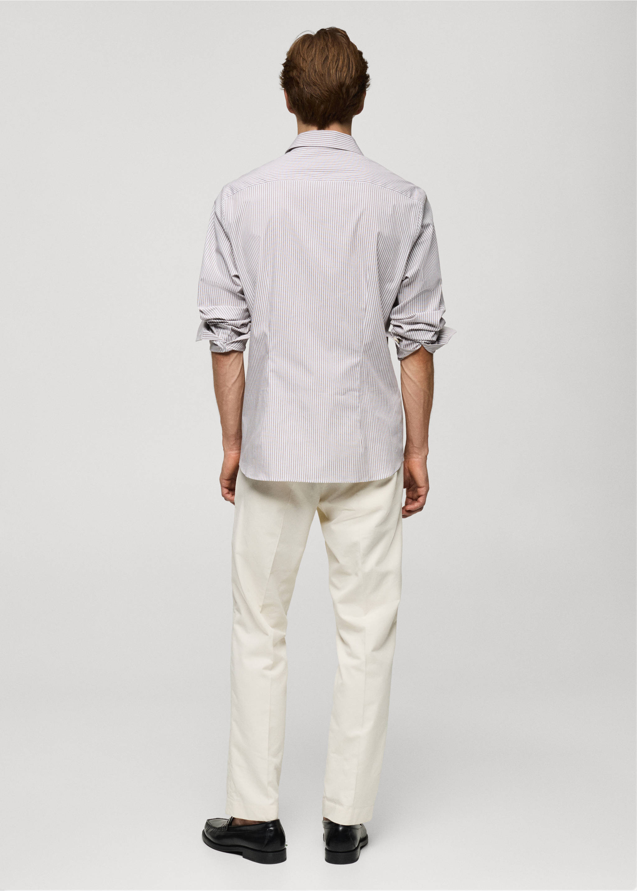 Slim fit fine-striped cotton shirt - Reverse of the article, Brown. Ref: 77064448-00.