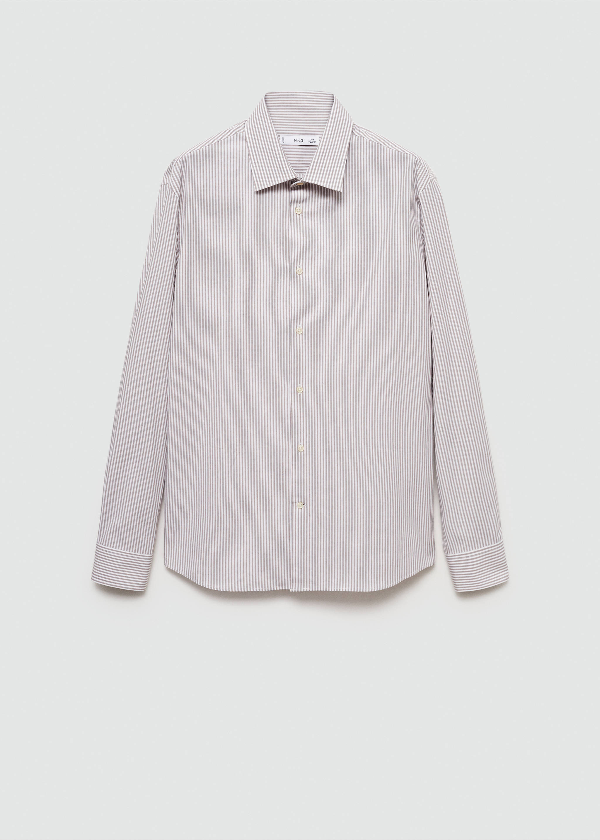 Slim fit fine-striped cotton shirt - Article without model, Brown. Ref: 77064448-00.