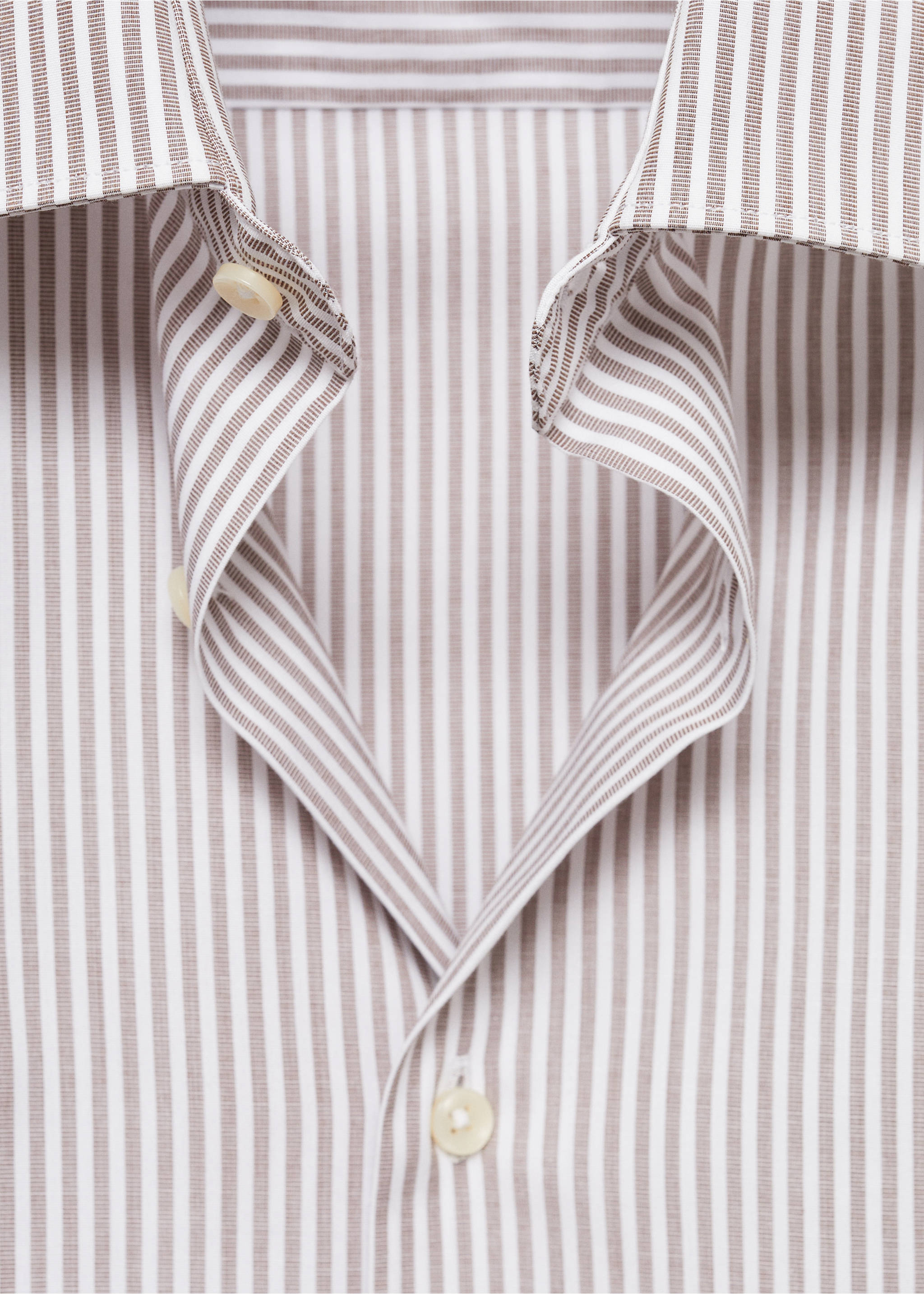 Slim fit fine-striped cotton shirt - Details of the article 8, Brown. Ref: 77064448-00.