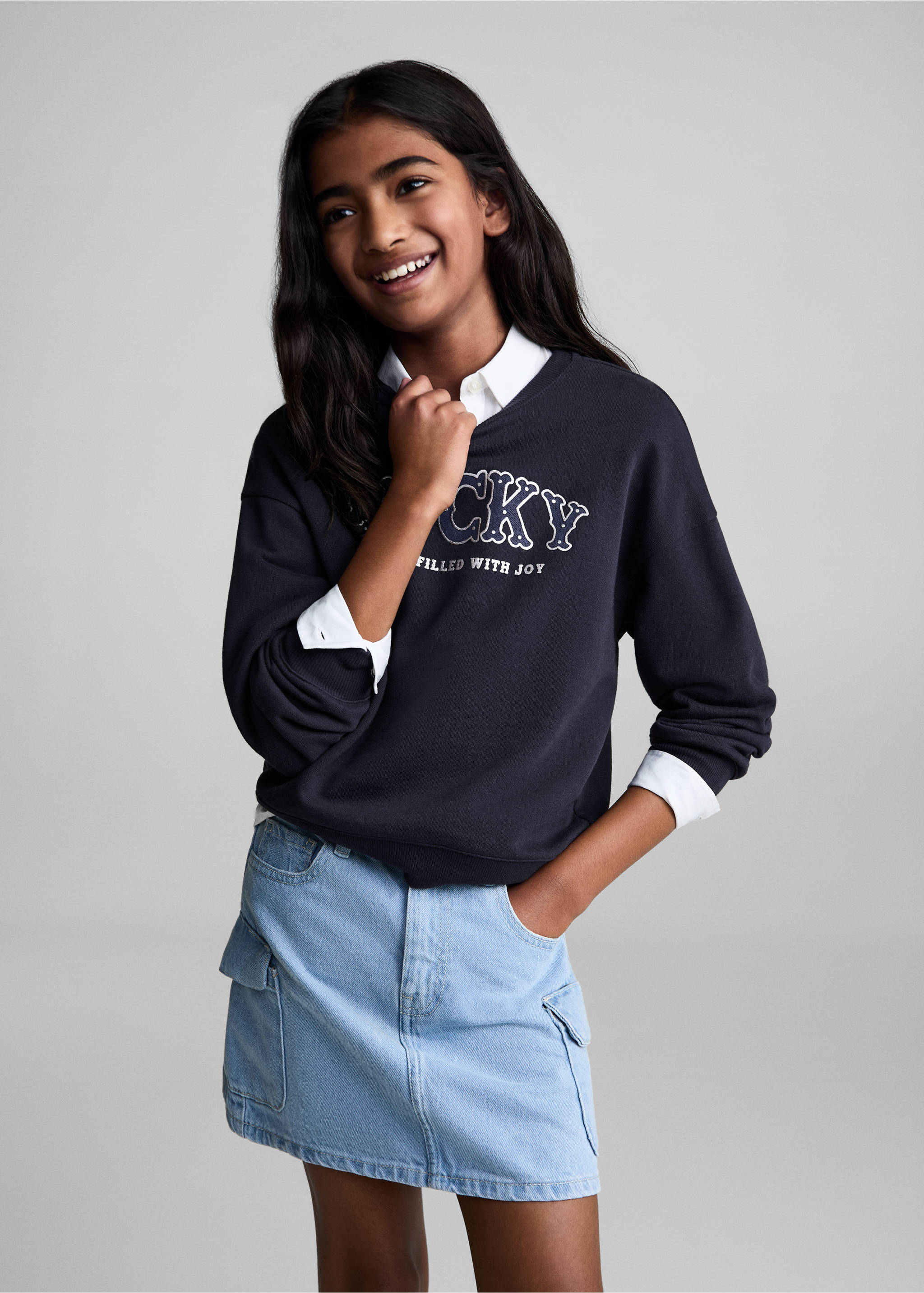 Texture details print sweatshirt - Medium plane, Dark Navy. Ref: 77064455-00.