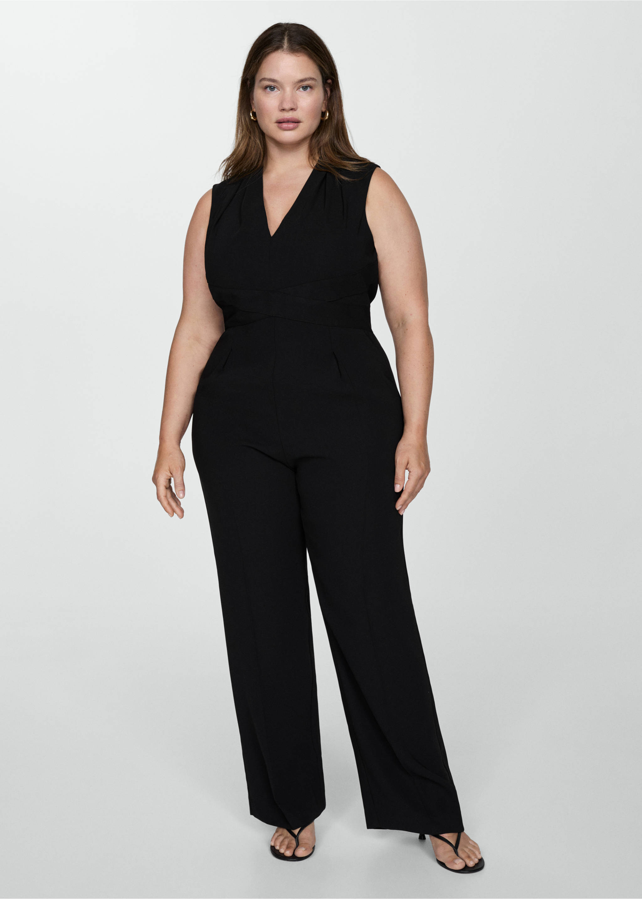 Long jumpsuit with crossover detail - Details of the article 3, Black. Ref: 77064776-00.