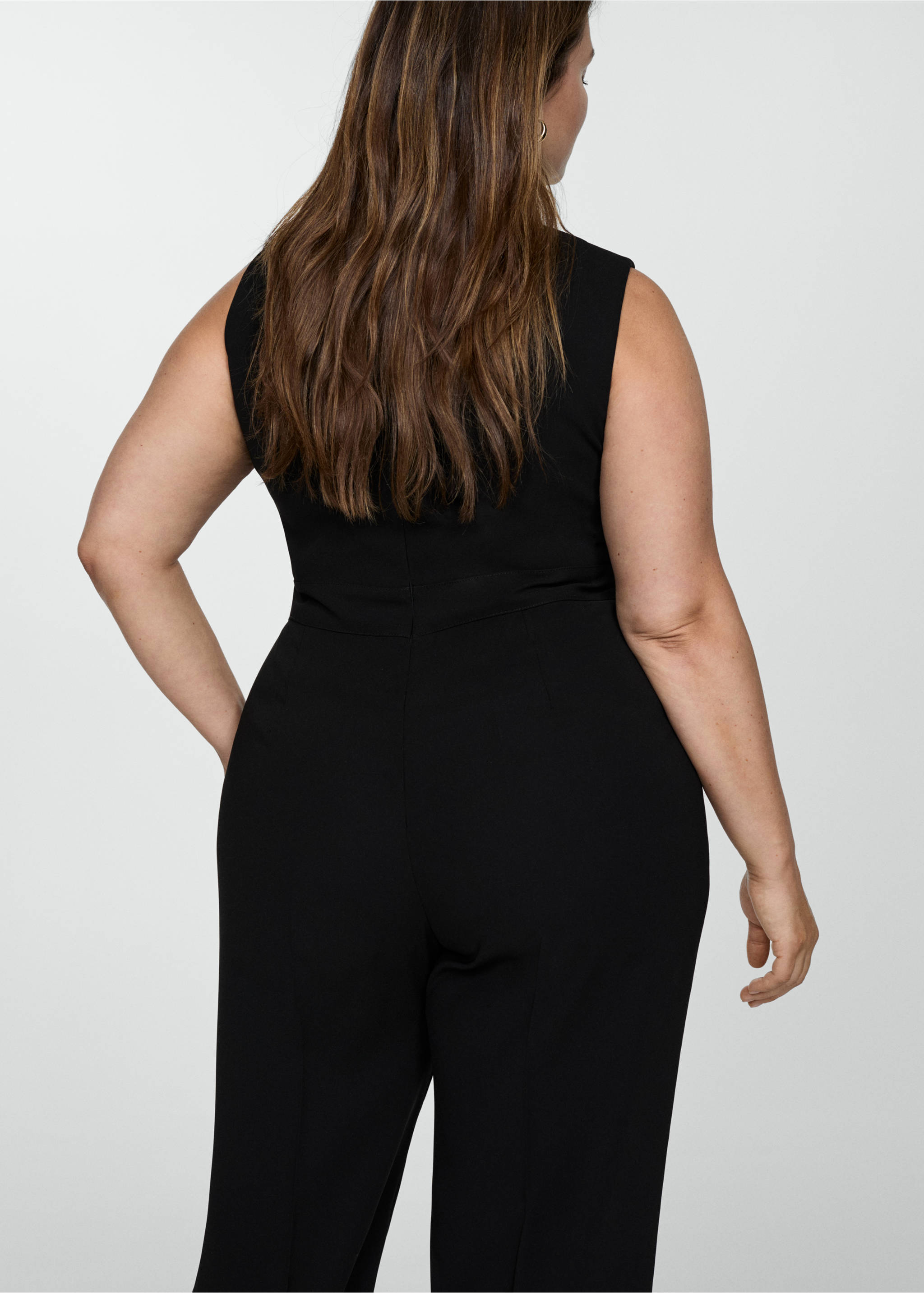 Long jumpsuit with crossover detail - Details of the article 4, Black. Ref: 77064776-00.