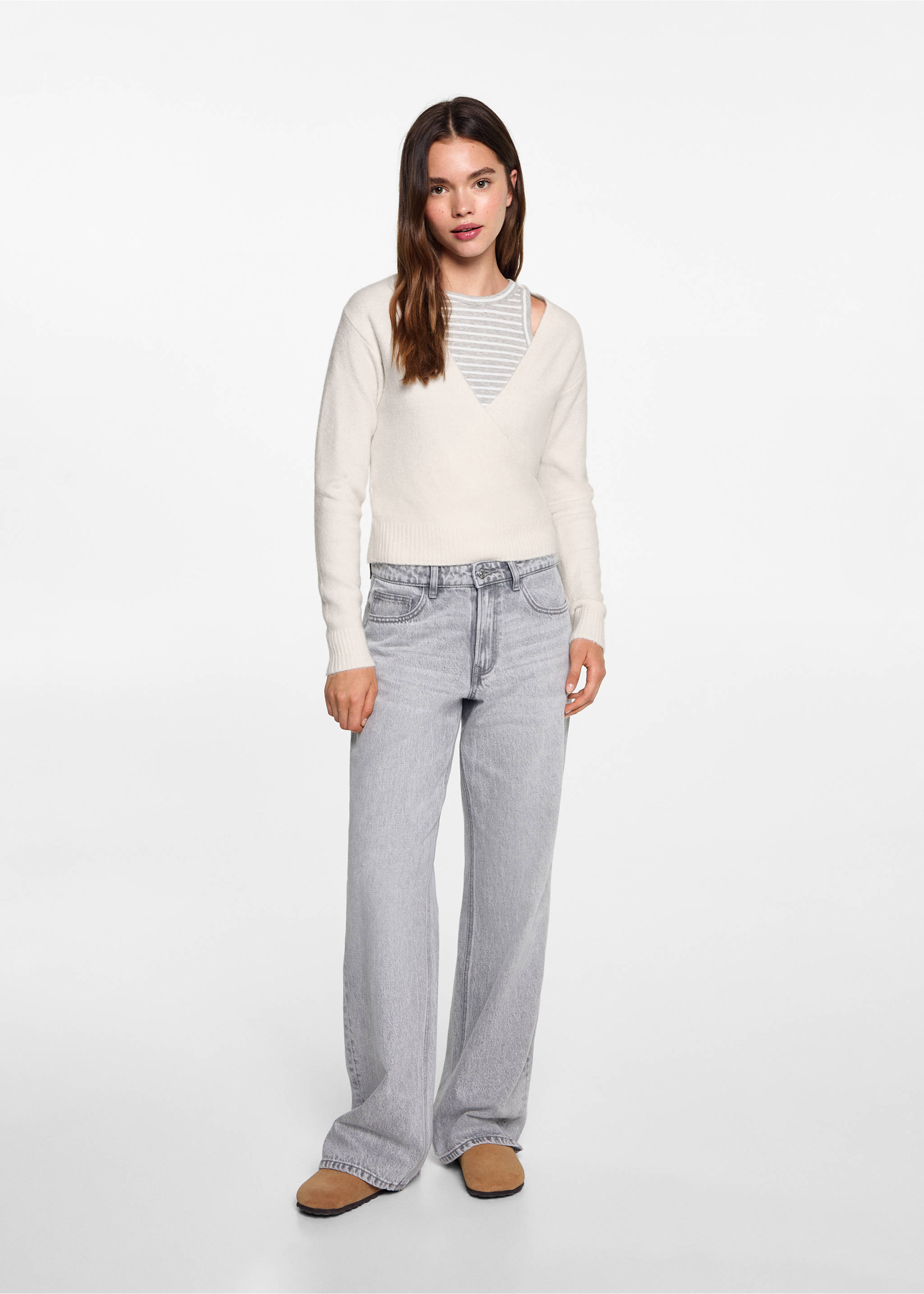 Cardigan in Wickel-Optik mit Schleife - Allgemeine Ansicht, Ecru. Ref: 77064782-00.