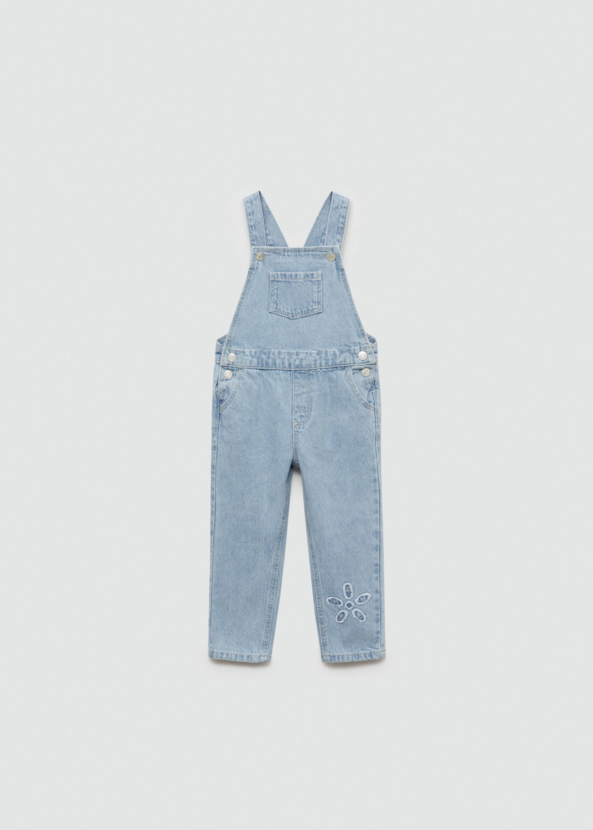 Long embroidered denim dungarees - Article without model