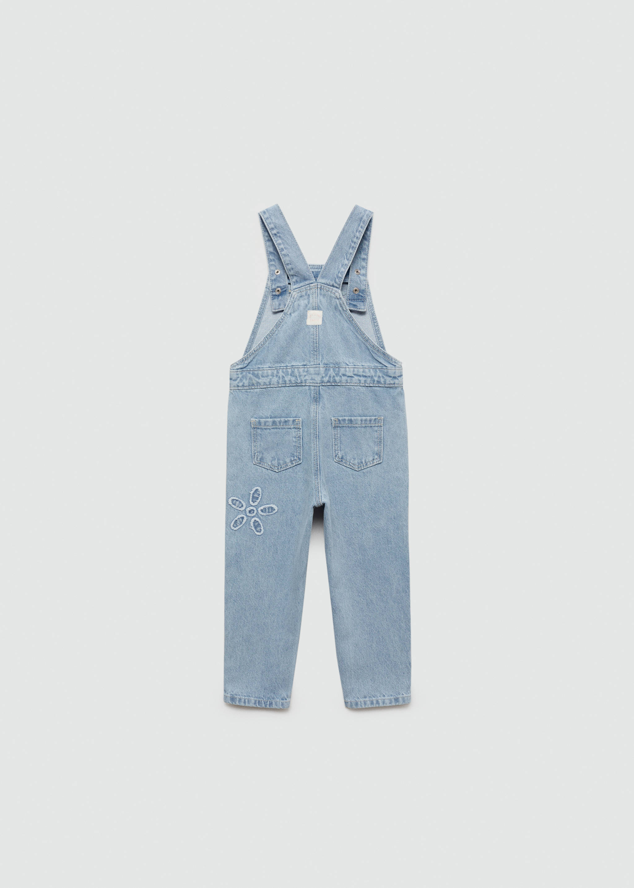 Long embroidered denim dungarees - Reverse of the article