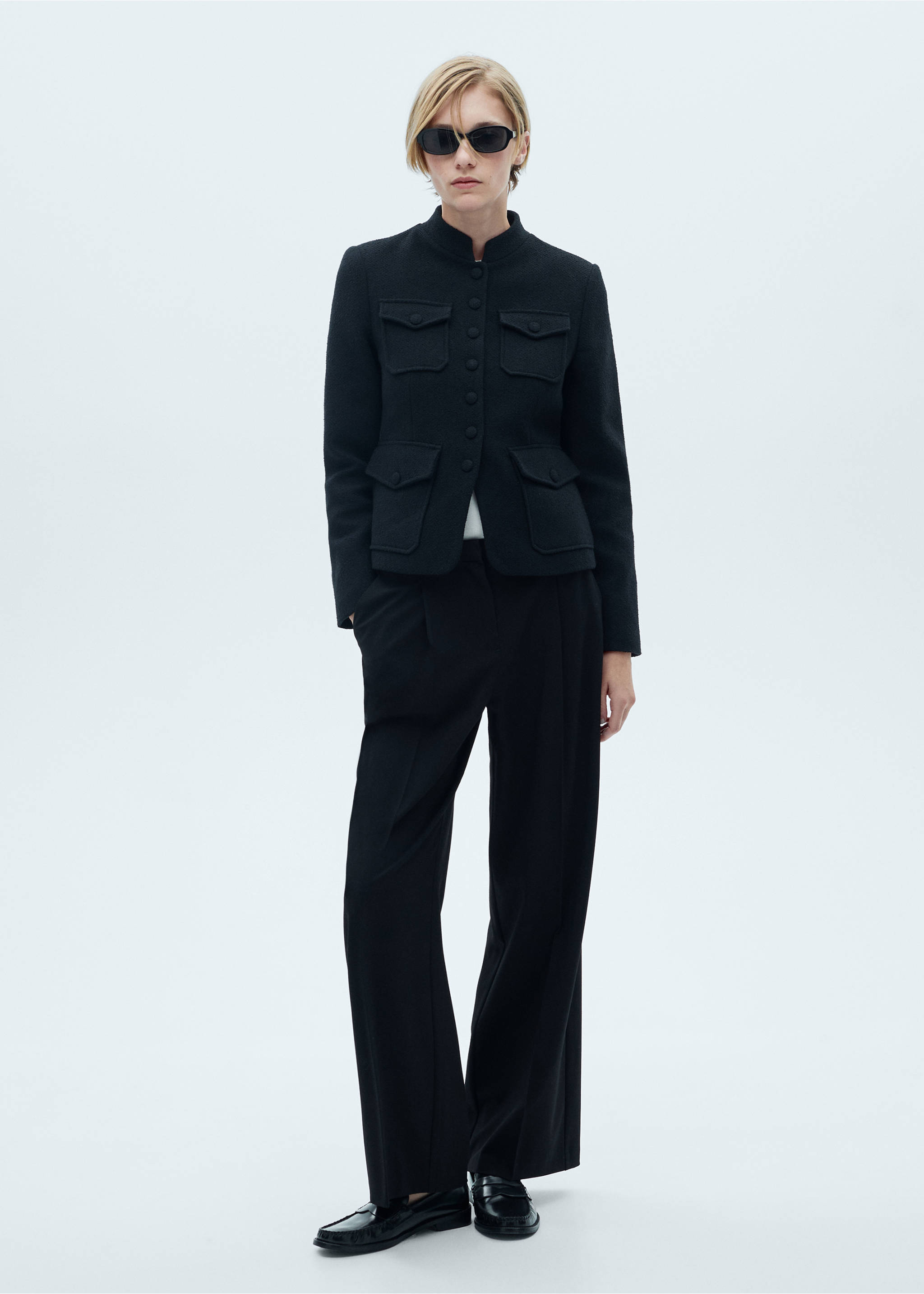 Wide leg pleated trousers - General plane, Black. Ref: 77064788-00.