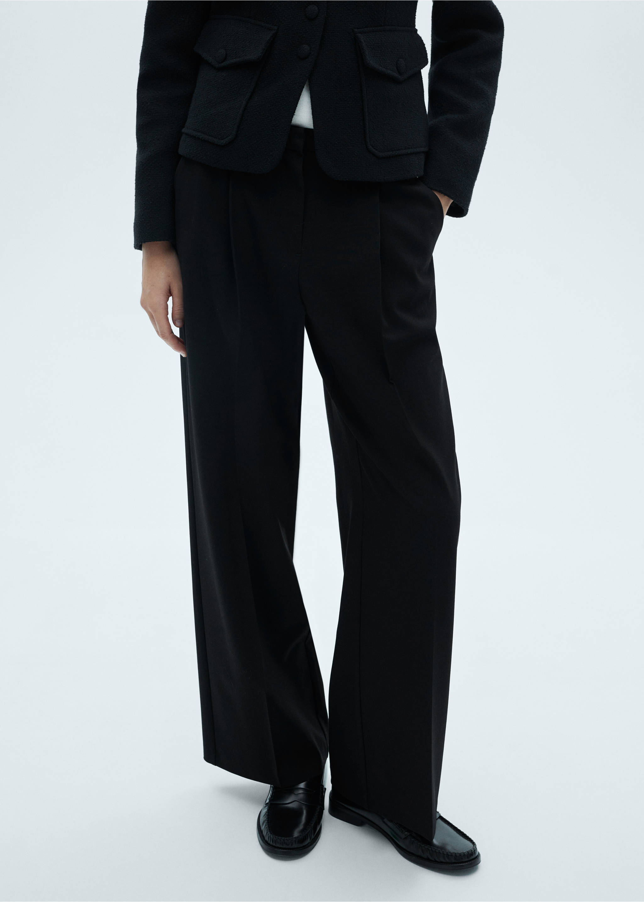 Wide leg pleated trousers - Medium plane, Black. Ref: 77064788-00.
