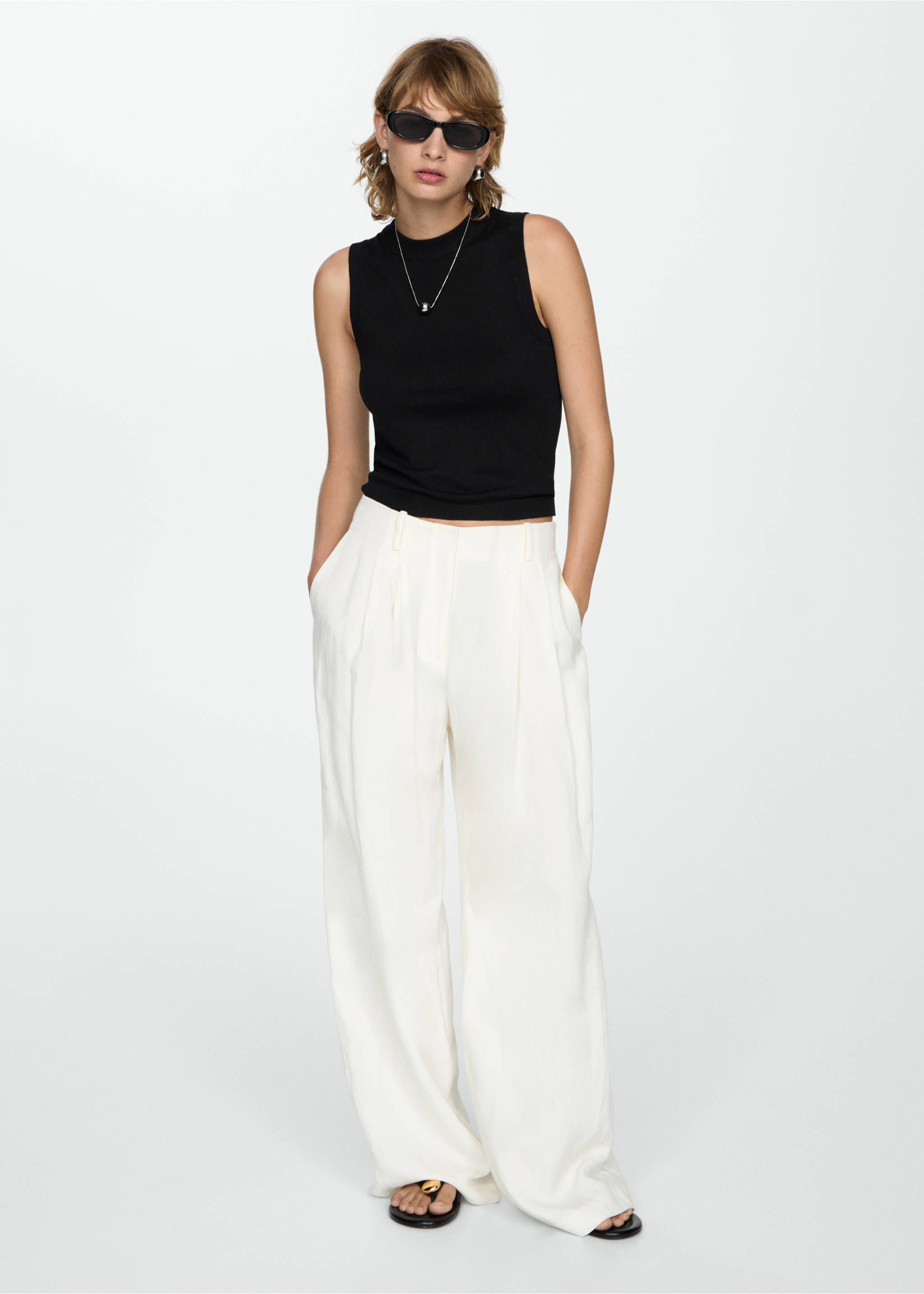 Knitted top with wide straps - Details of the article 2, Black. Ref: 77065148-00.