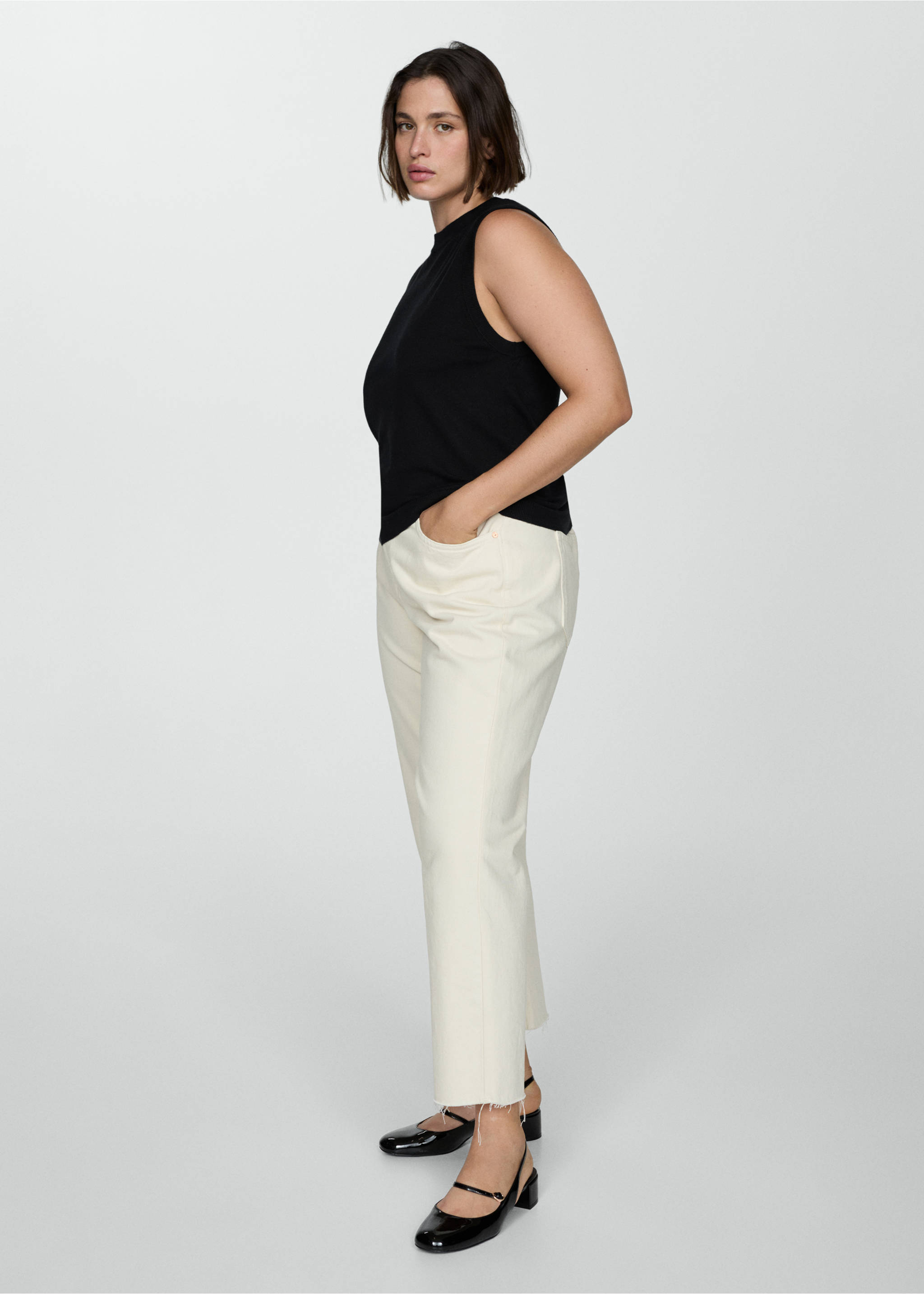 Knitted top with wide straps - Details of the article 3, Black. Ref: 77065148-00.