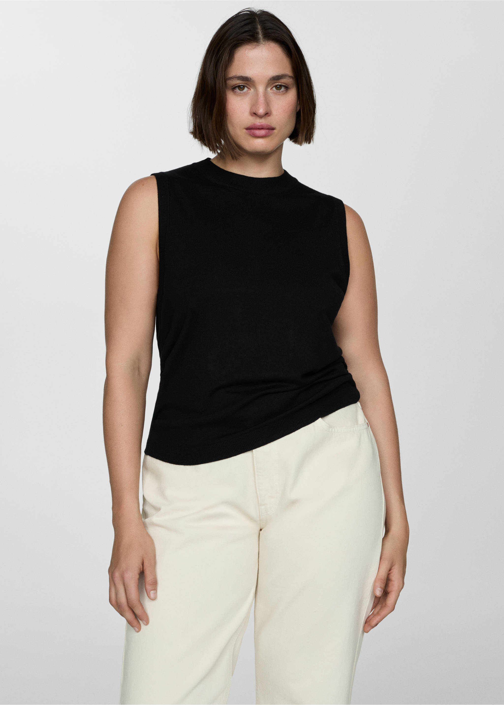 Knitted top with wide straps - Details of the article 5, Black. Ref: 77065148-00.