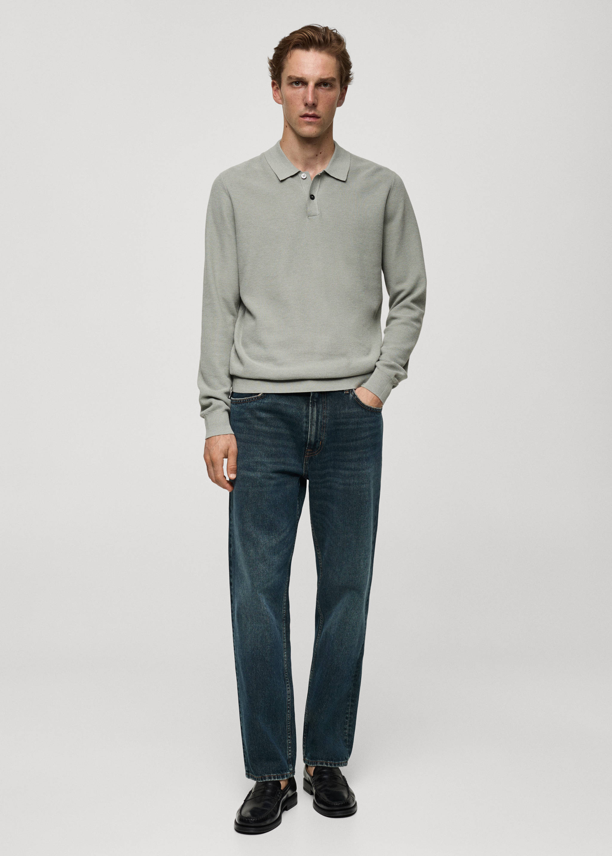 Distressed dark-wash straight fit jeans - General plane