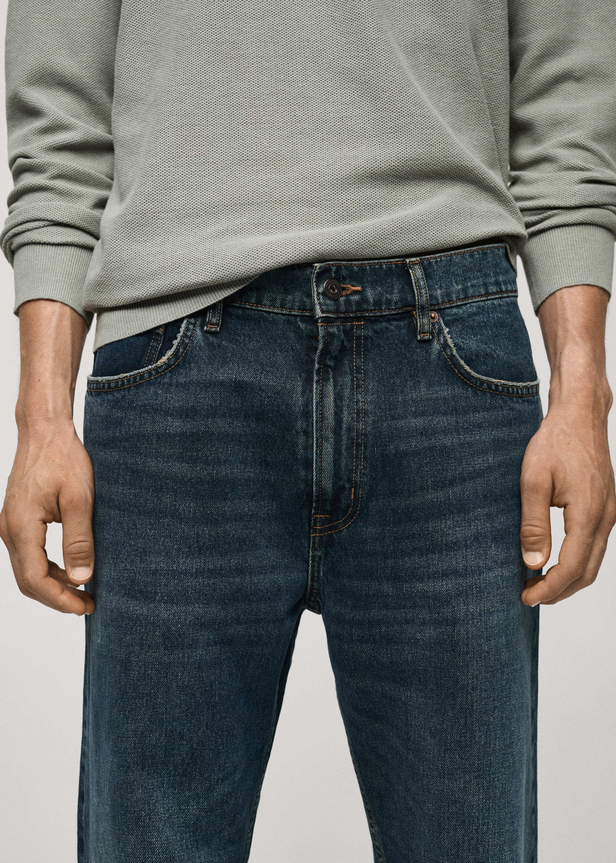 Distressed dark-wash straight fit jeans - Details of the article 1