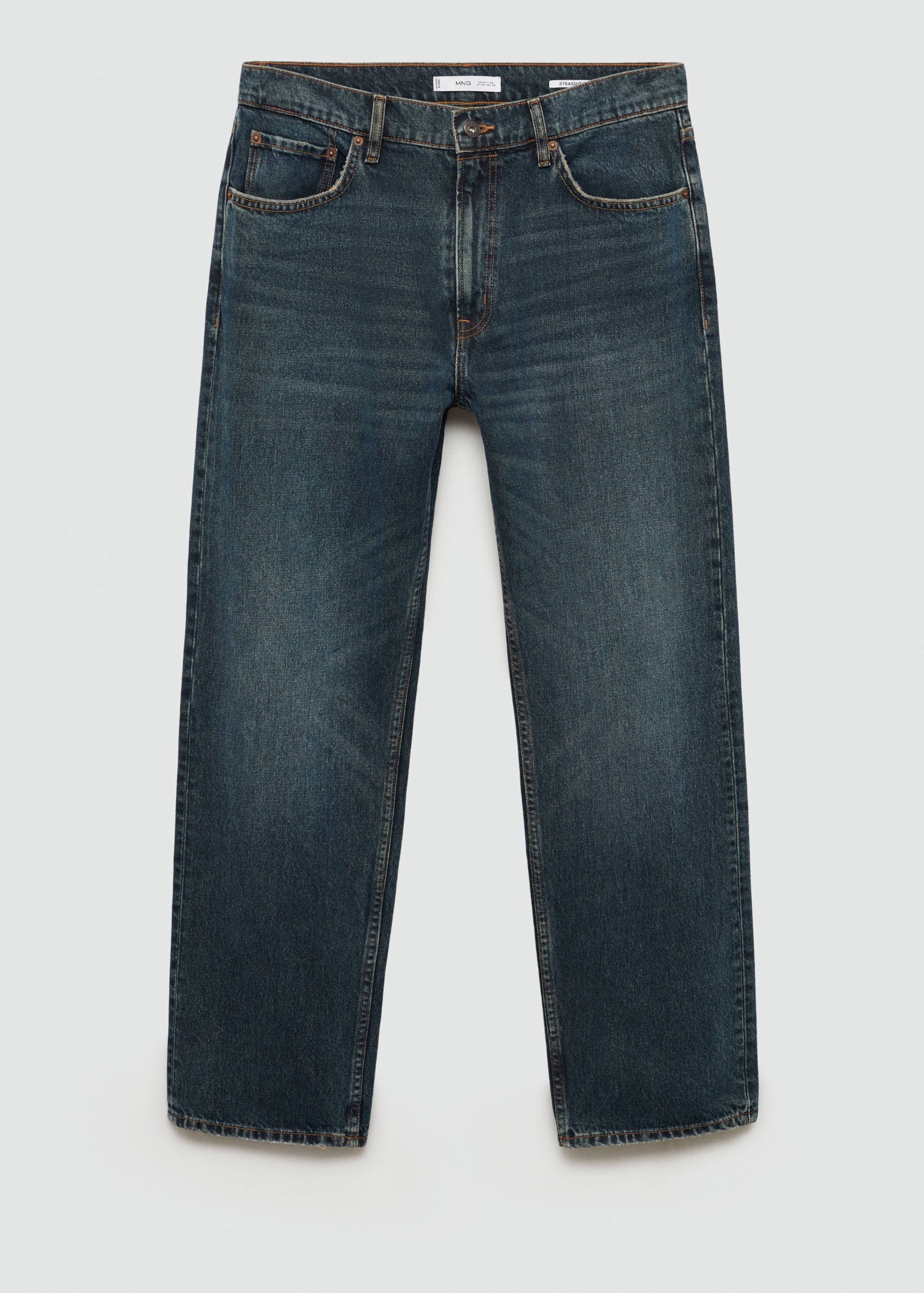 Distressed dark-wash straight fit jeans - Article without model