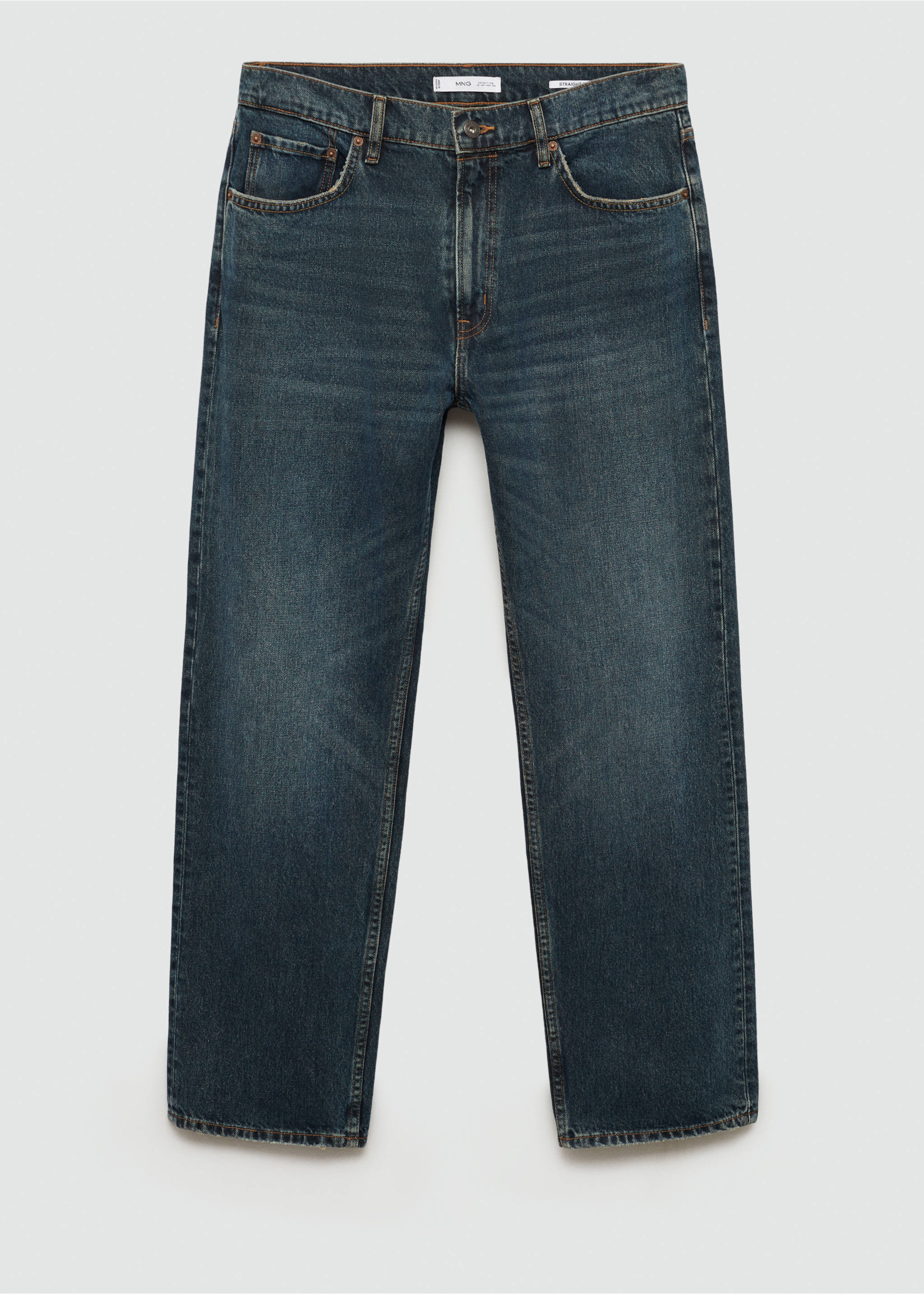 Distressed dark-wash straight fit jeans - Article without model, Mint Green. Ref: 77065149-00.