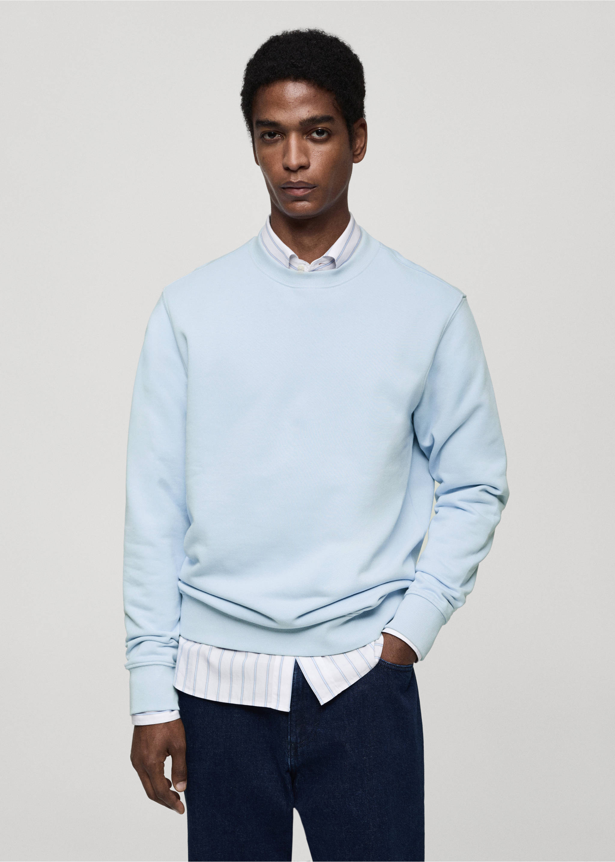 100% cotton regular-fit sweatshirt - Medium plane, Sky Blue. Ref: 77065150-00.