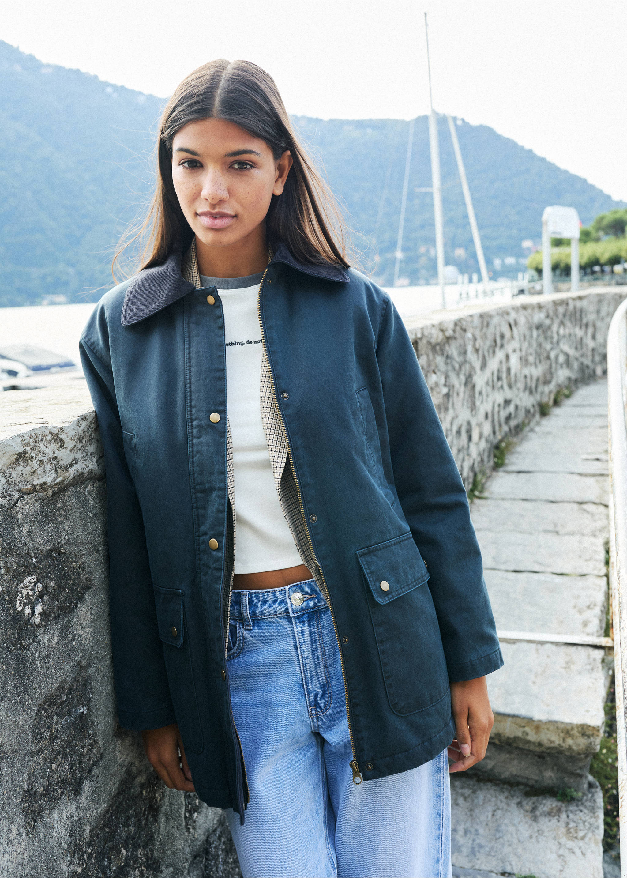 Parka efecto encerado larga - Detalle del artículo 5, Azul marino oscuro. Ref: 77065630-00.