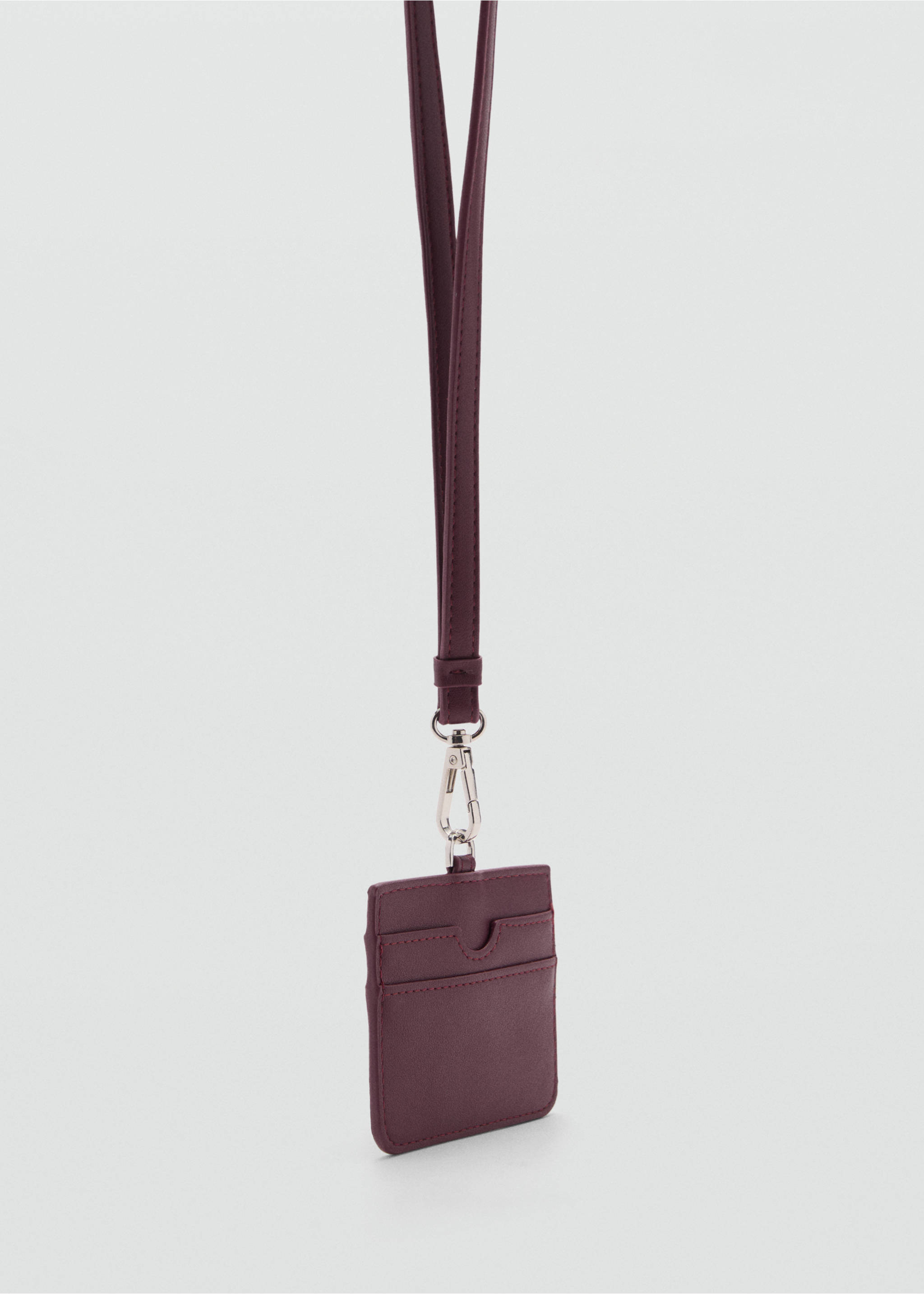 Pouzdro na karty s páskem z imitace kůže - Náhled ve středové rovině, Bordó. Ref: 77065640-00.