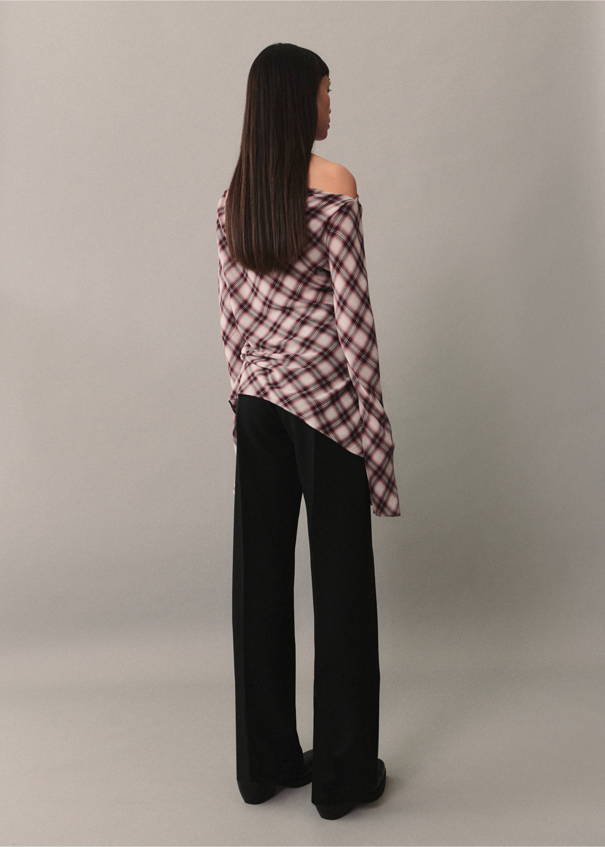 Asymmetric checked blouse - Reverse of the article, Maroon. Ref: 77065644-00.