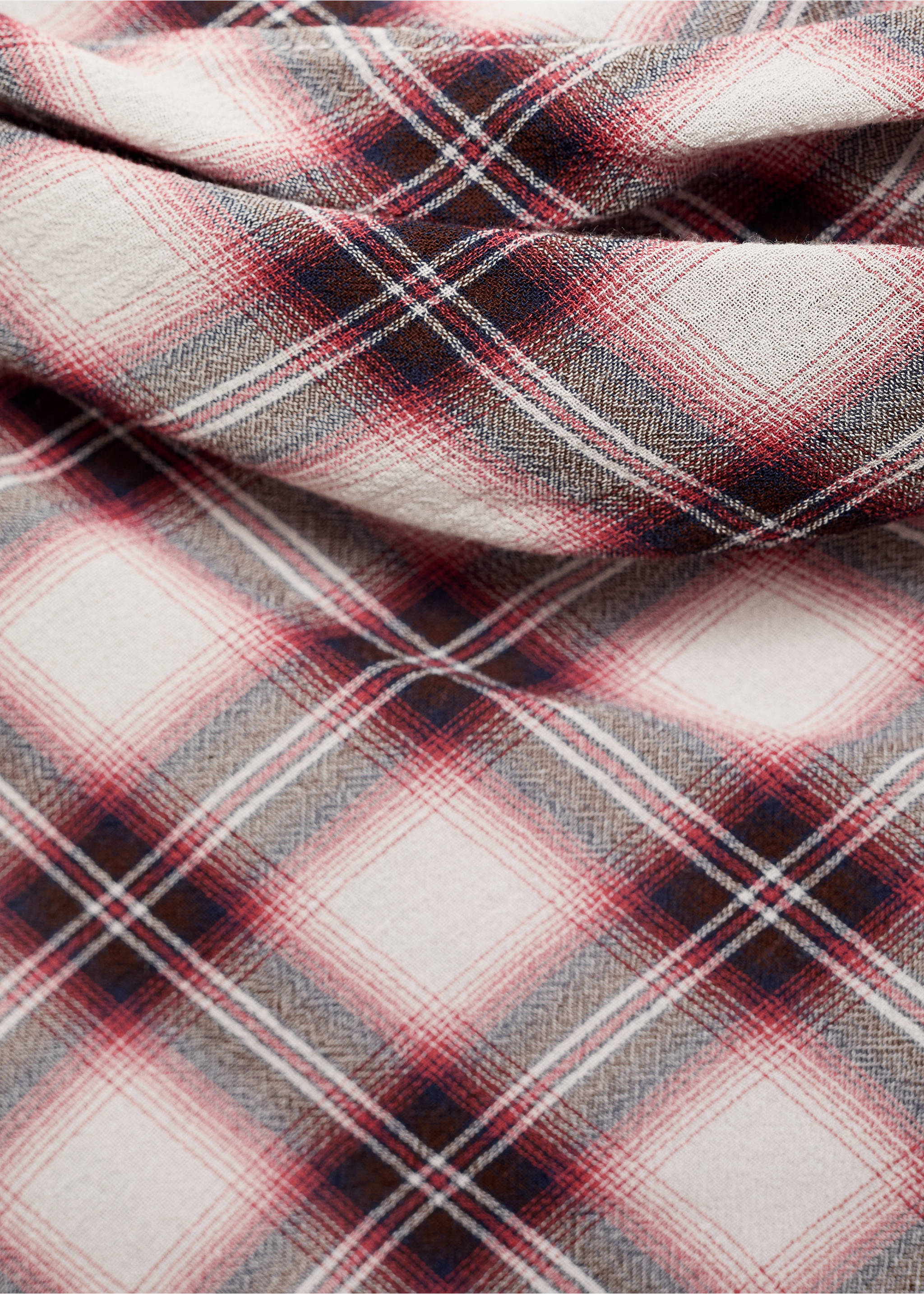Asymmetric checked blouse - Details of the article 8, Maroon. Ref: 77065644-00.