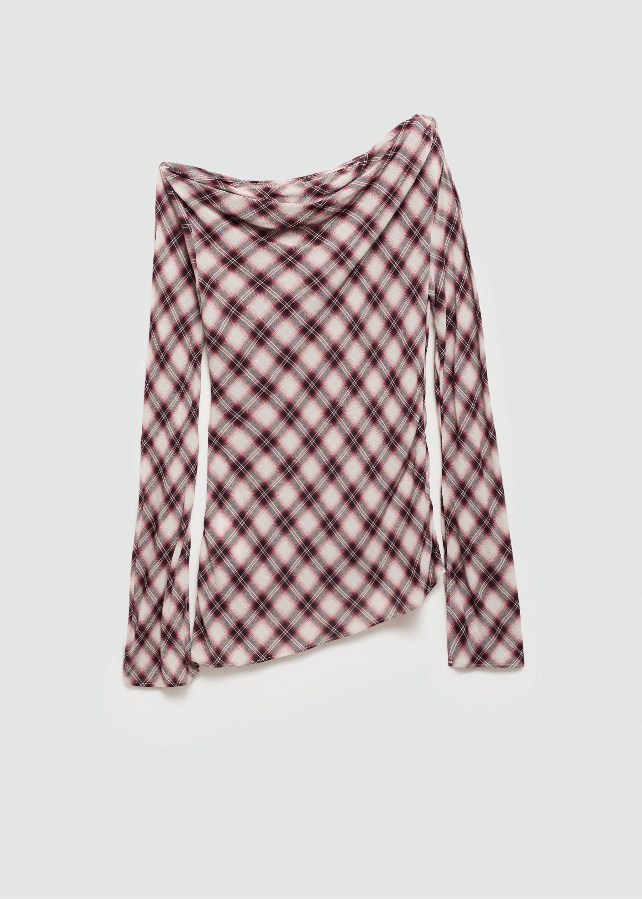Asymmetric checked blouse - Article without model, Maroon. Ref: 77065644-00.