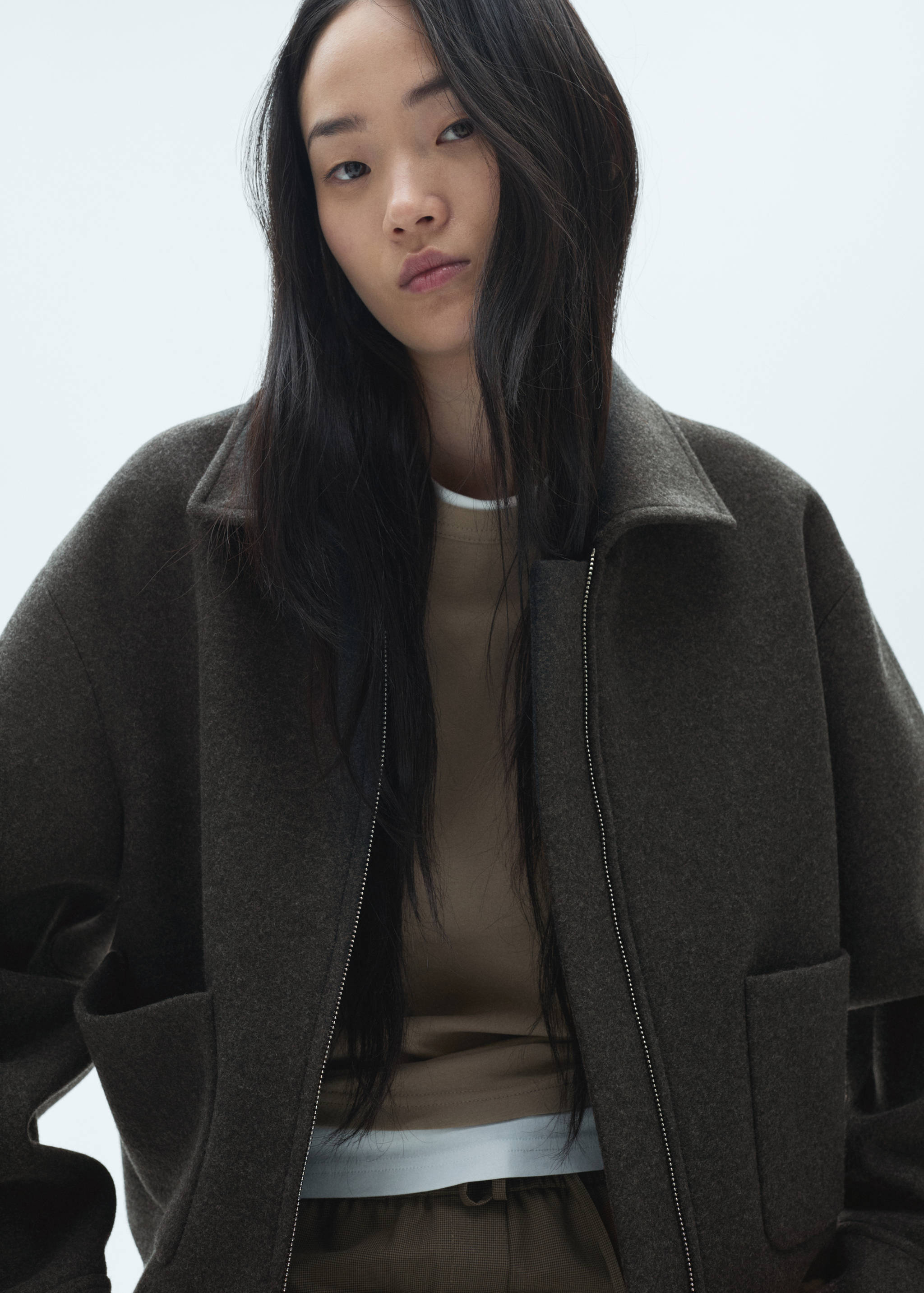 Cropped jacket with pockets - Medium plane