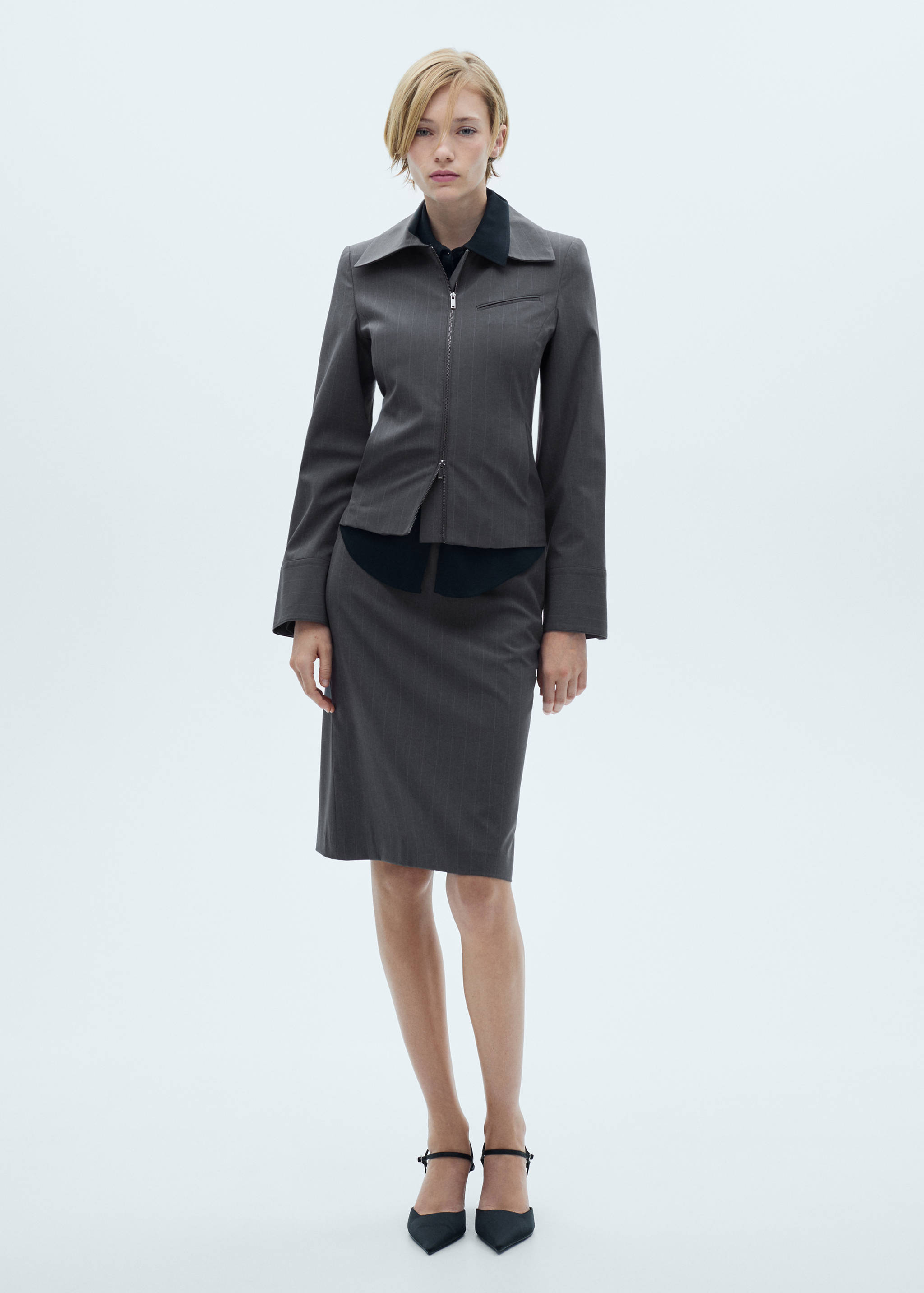 Gestreifte Jacke mit doppeltem Reißverschluss - Allgemeine Ansicht