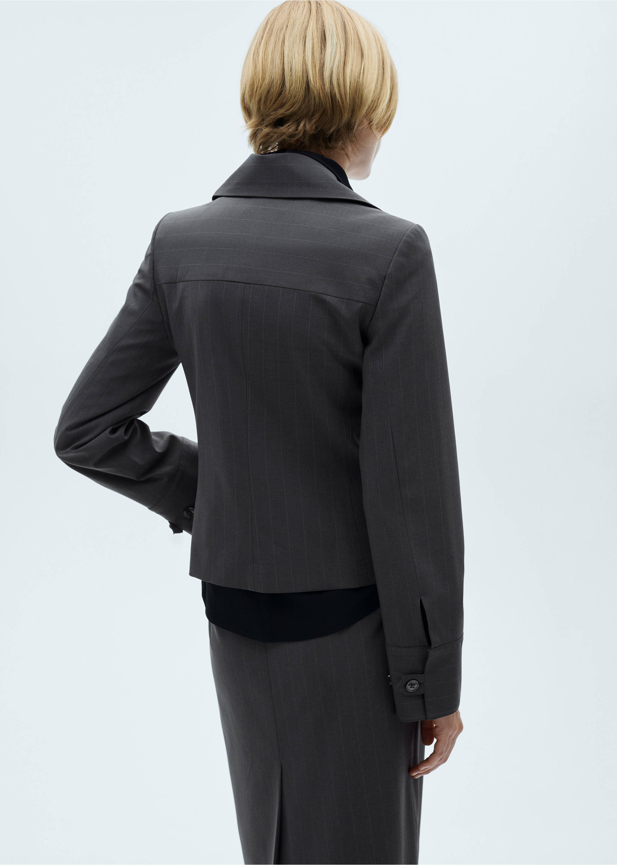 Gestreifte Jacke mit doppeltem Reißverschluss - Rückseite des Artikels, Grau. Ref: 77065650-00.