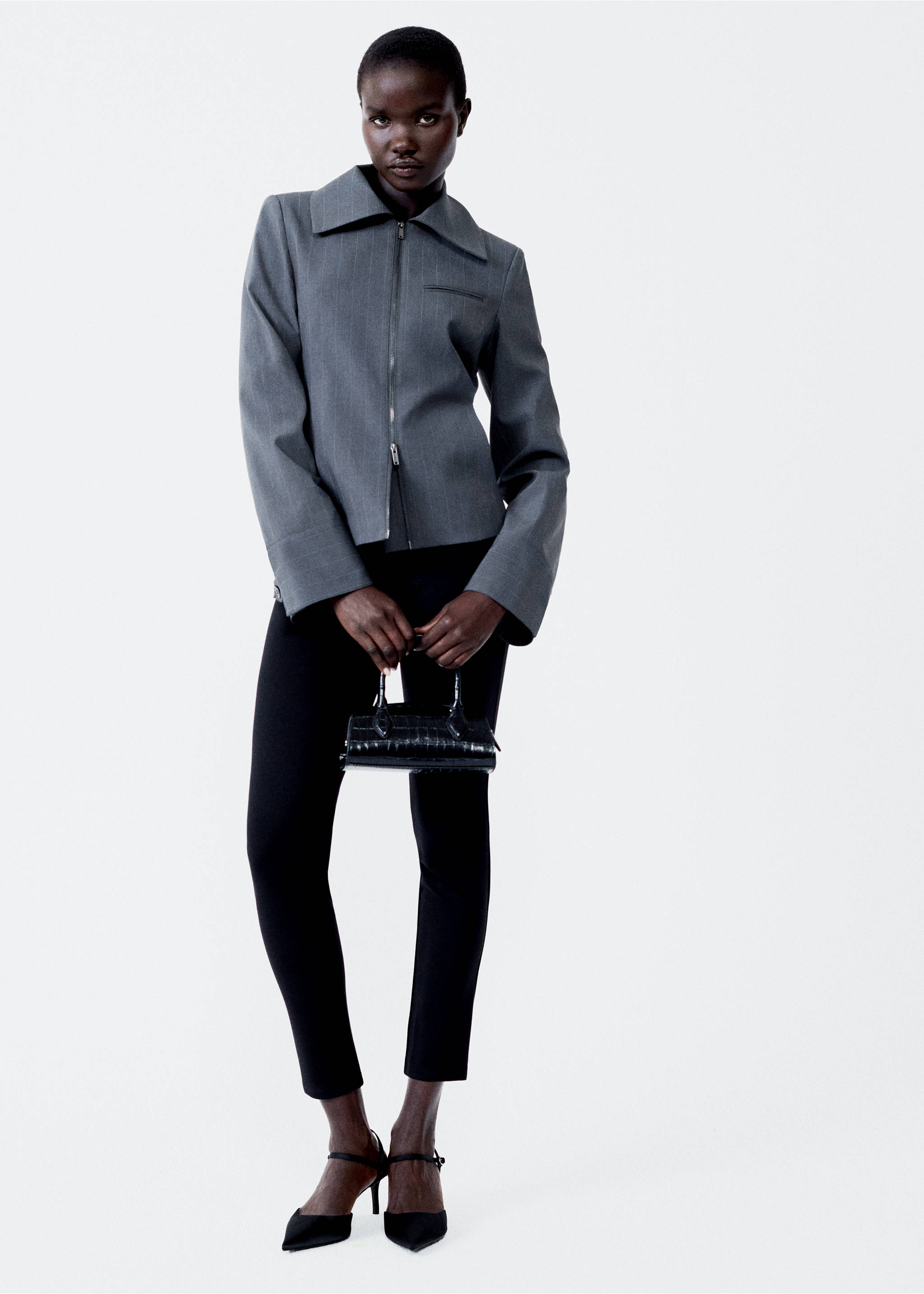 Gestreifte Jacke mit doppeltem Reißverschluss - Detail des Artikels 6, Grau. Ref: 77065650-00.