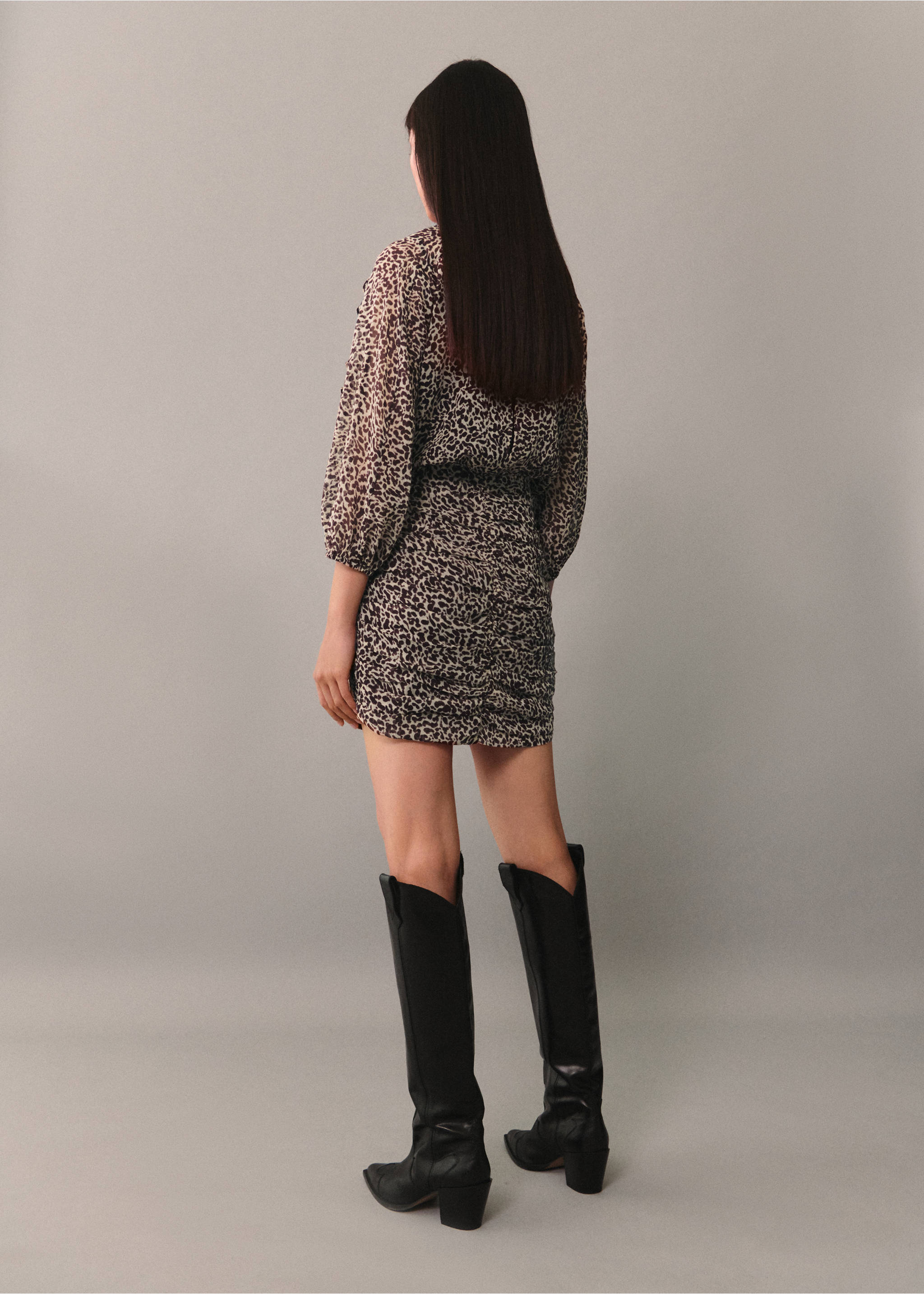 Leopard print draped dress - Reverse of the article, Brown. Ref: 77065657-00.