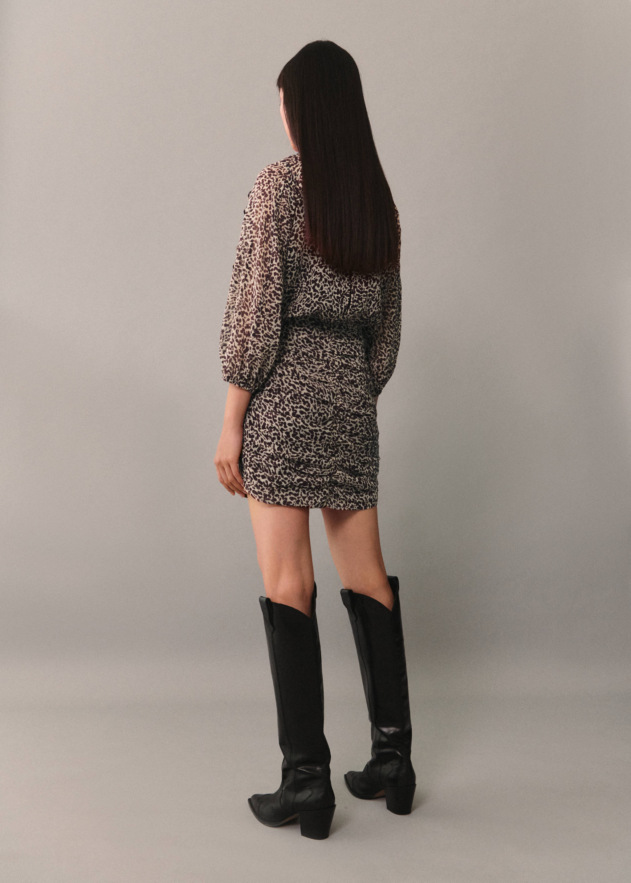 Vestido drapeado estampado leopardo - Reverso del artículo