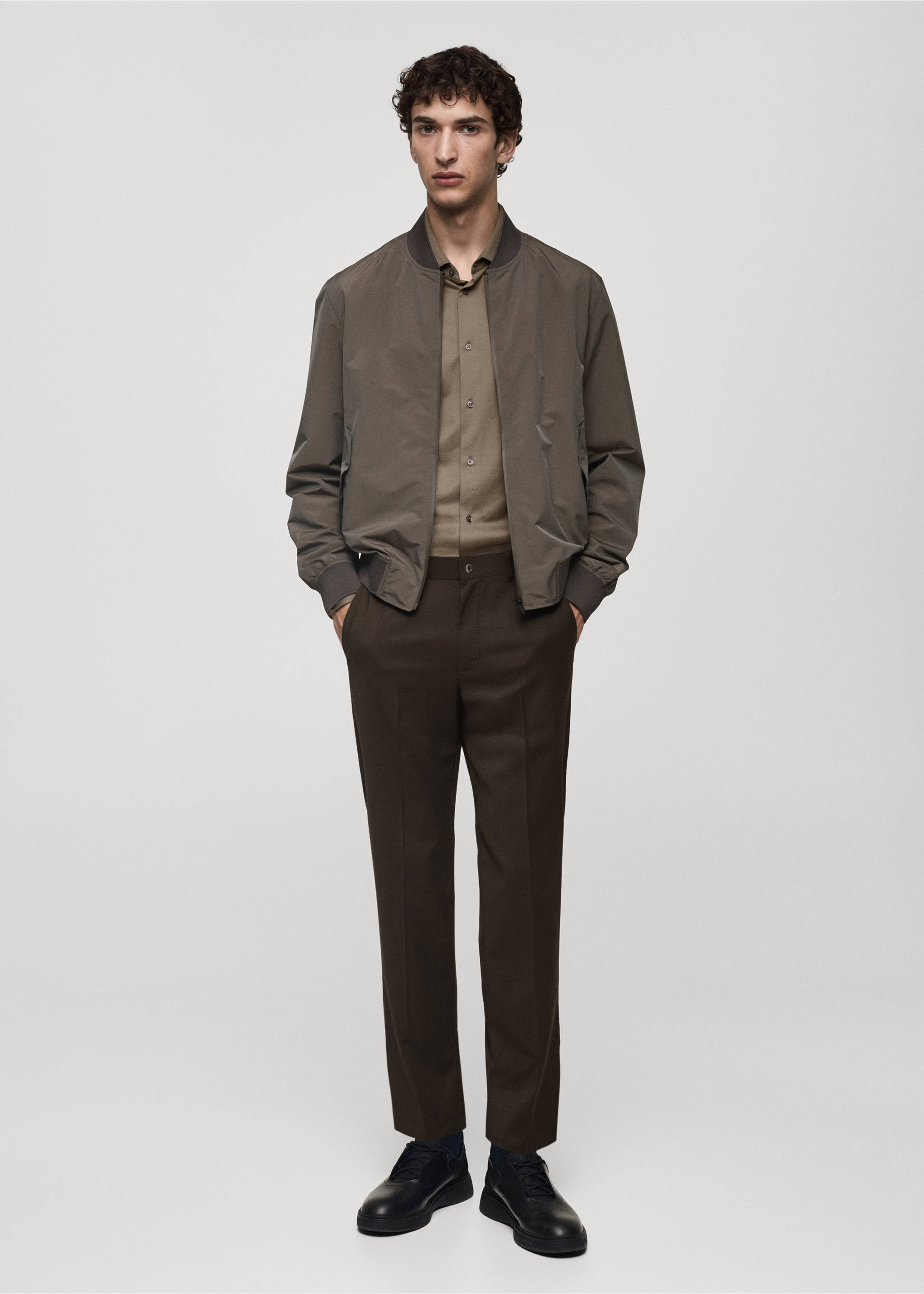 Bomber jacket in waterproof technical fabric - General plane, Brown. Ref: 77065962-00.