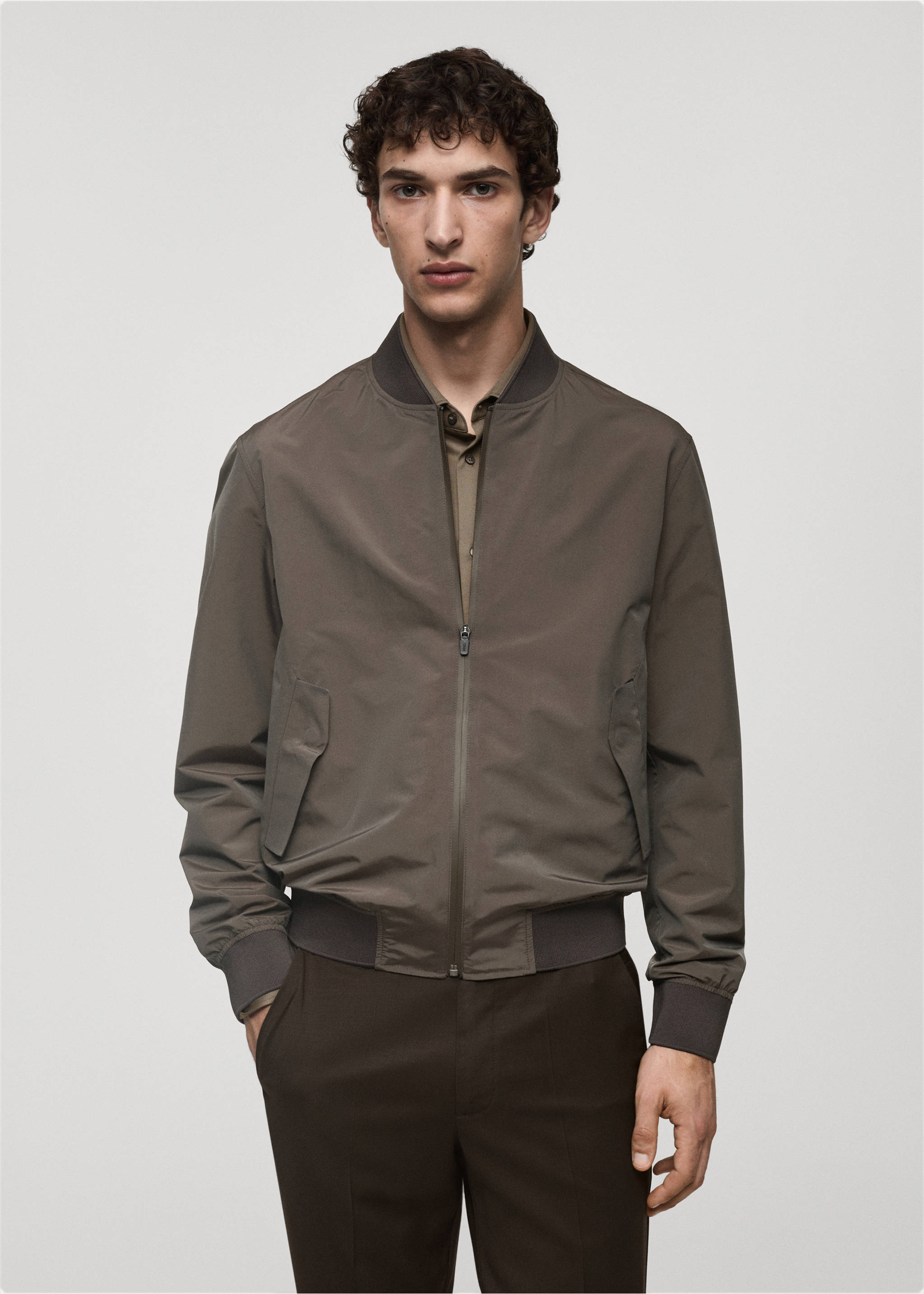 Bomber jacket in waterproof technical fabric - Medium plane, Brown. Ref: 77065962-00.