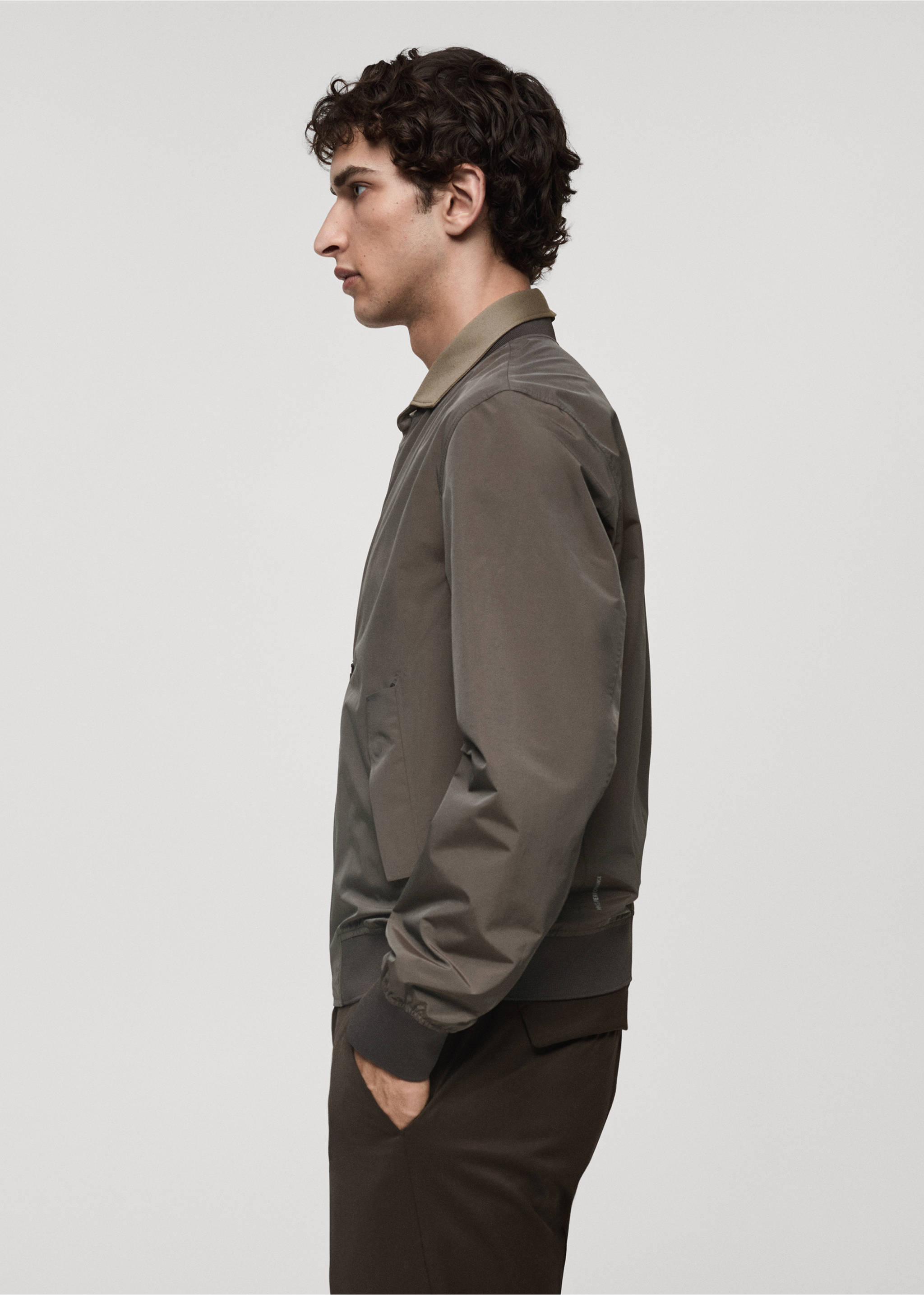 Bomber jacket in waterproof technical fabric - Details of the article 2, Brown. Ref: 77065962-00.