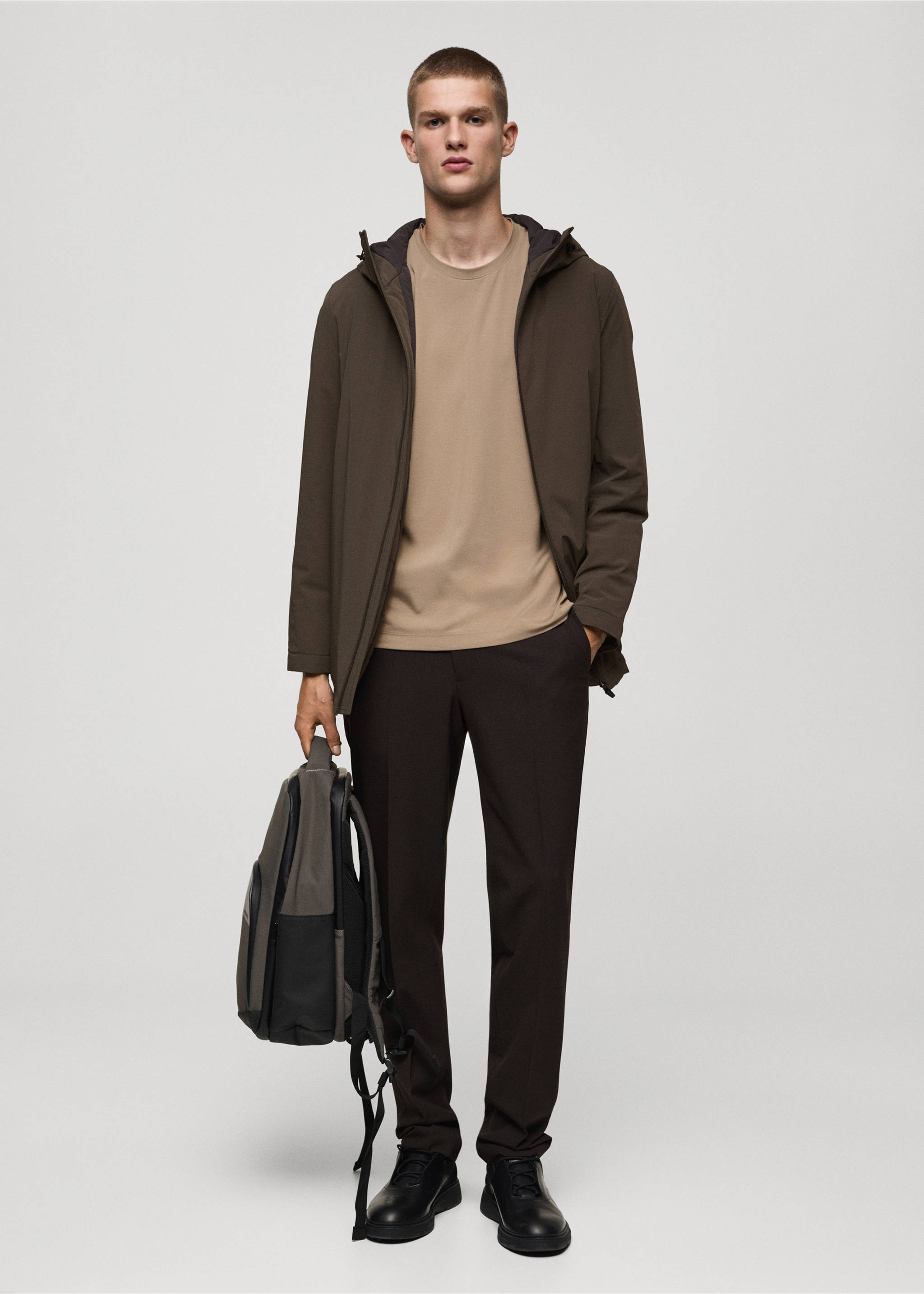 Crease-resistant comfort stretch t-shirt - General plane, Medium Brown. Ref: 77065966-00.