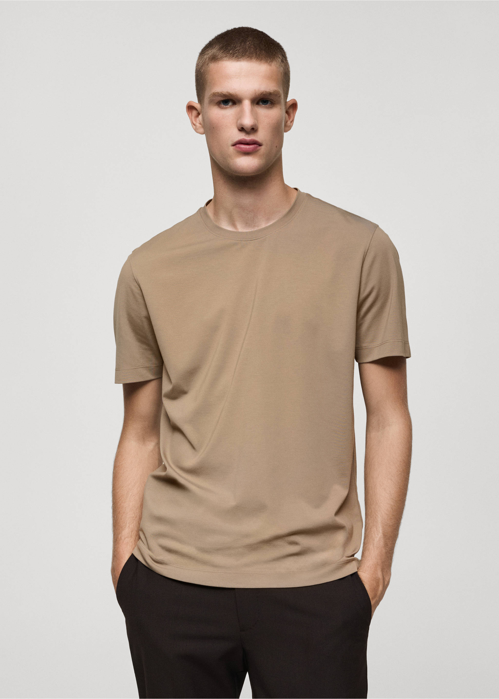 Crease-resistant comfort stretch t-shirt - Medium plane, Medium Brown. Ref: 77065966-00.