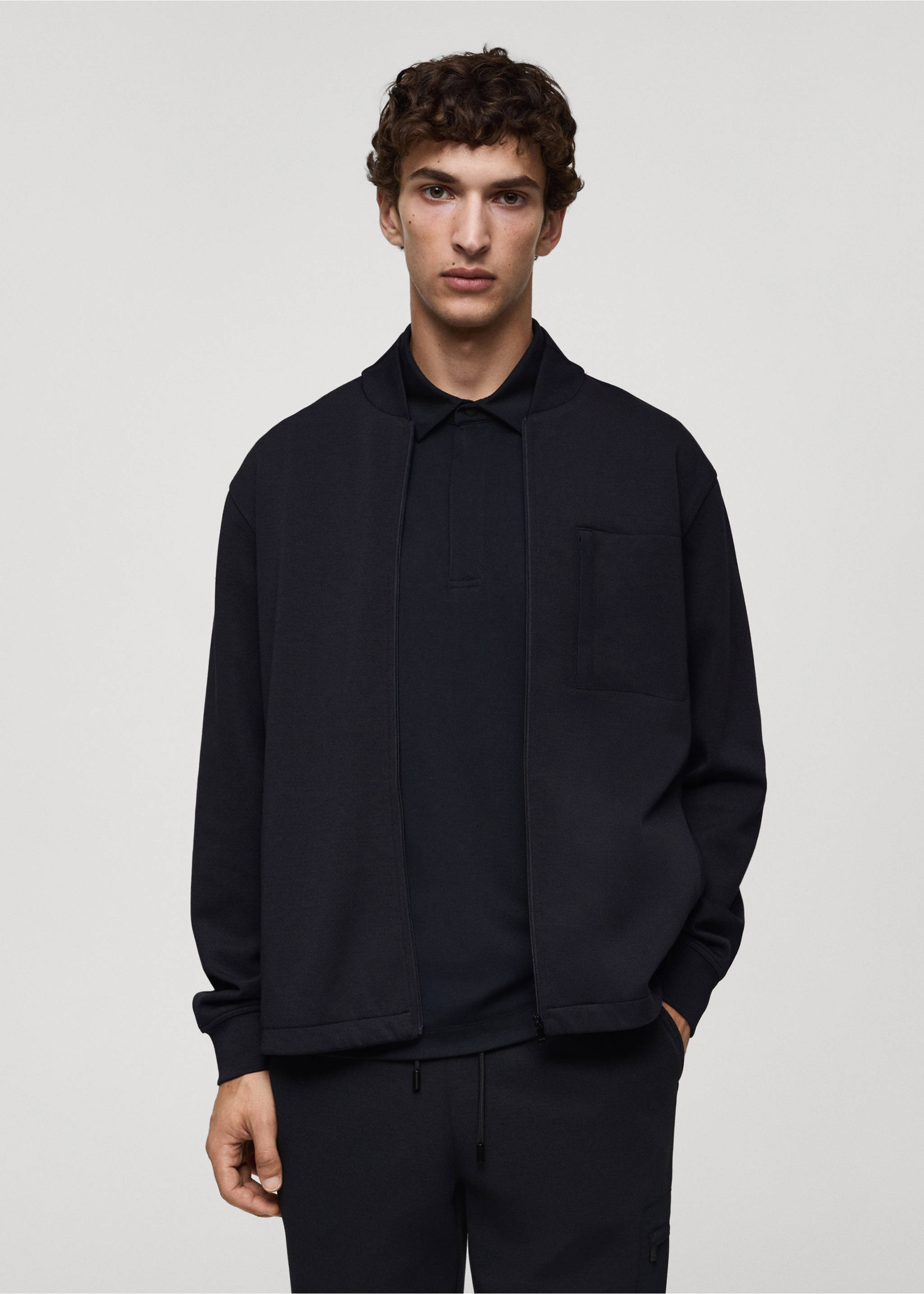 Bomber sweatshirt with anti-odour technology - Medium plane, Dark Navy. Ref: 77065967-00.