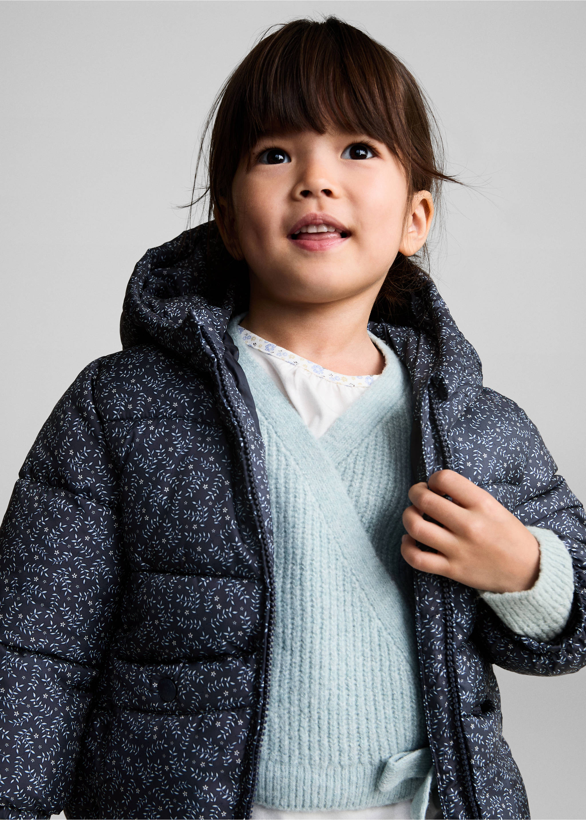 Flowers print quilted anorak - Details of the article 1, Blue. Ref: 77065969-00.