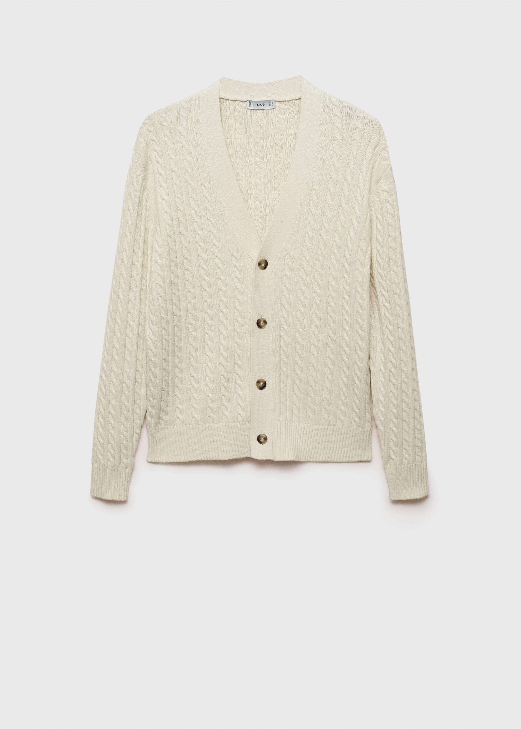 Geknöpfter Cardigan aus Grobstick mit Zopfmuster - Artikel ohne Model, Cremeweiß. Ref: 77065973-00.