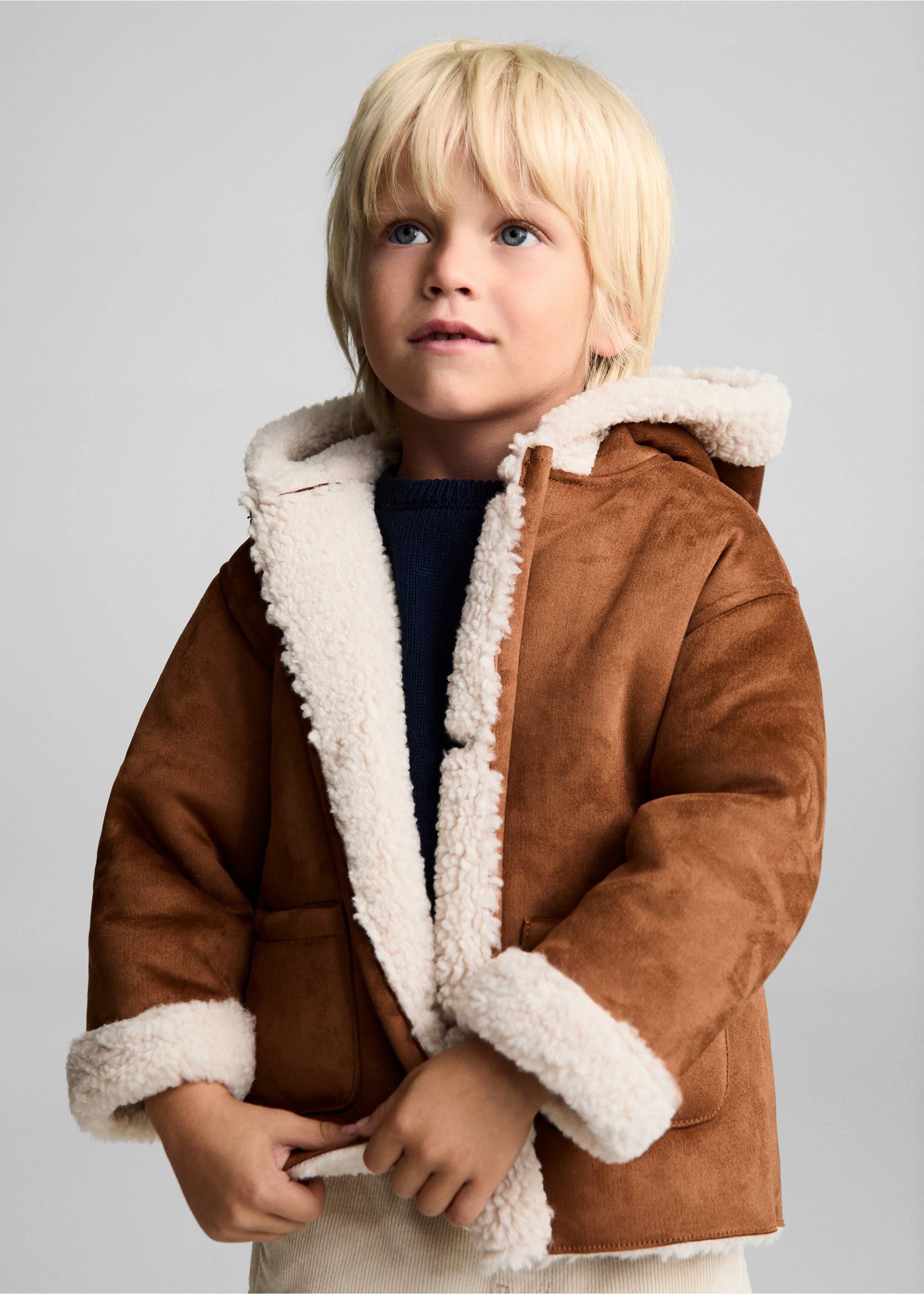 Suede and shearling-effect coat - Medium plane, Medium Brown. Ref: 77065976-00.