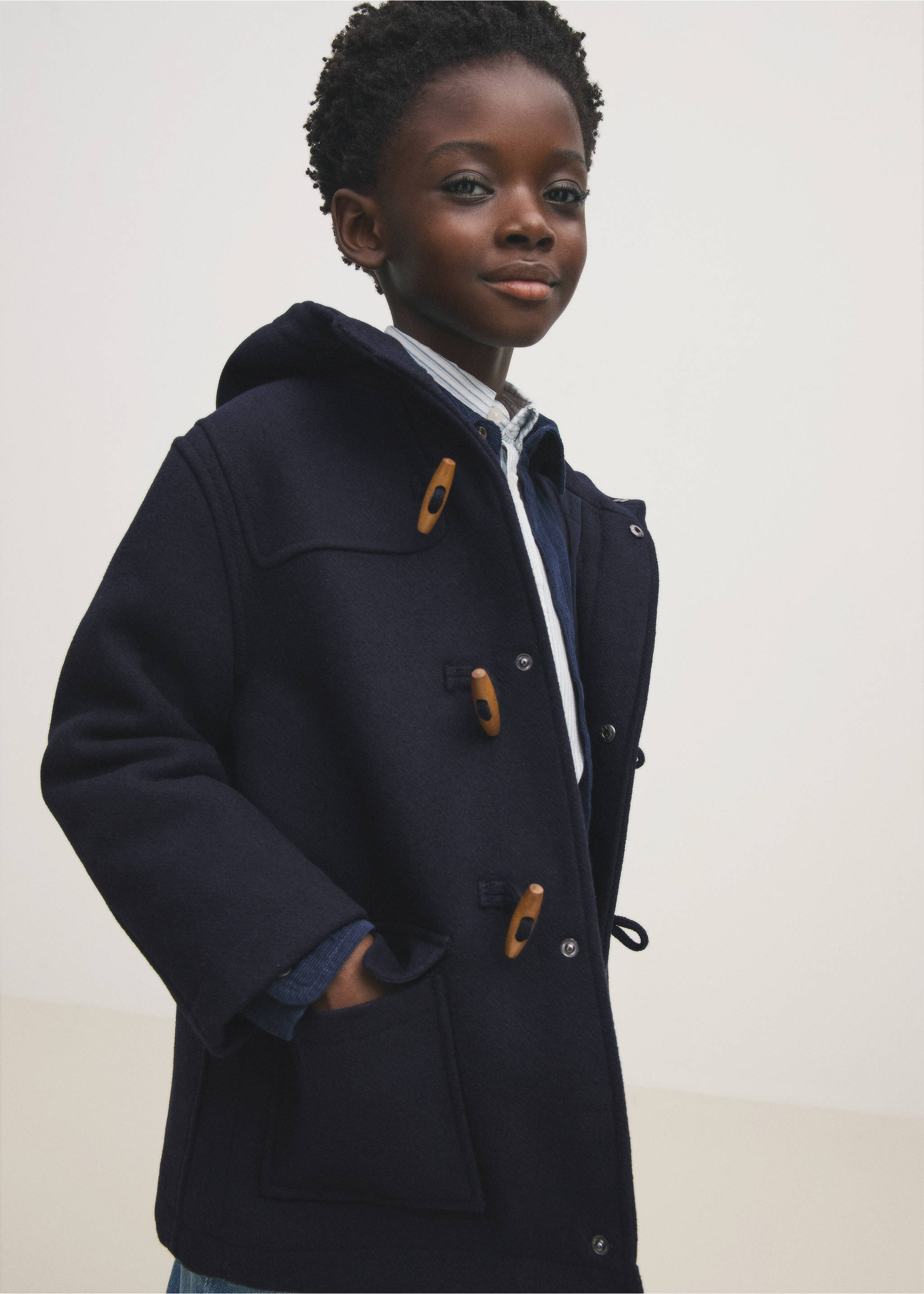 Cloth coat with pockets - Details of the article 7, Dark Navy. Ref: 77065978-00.