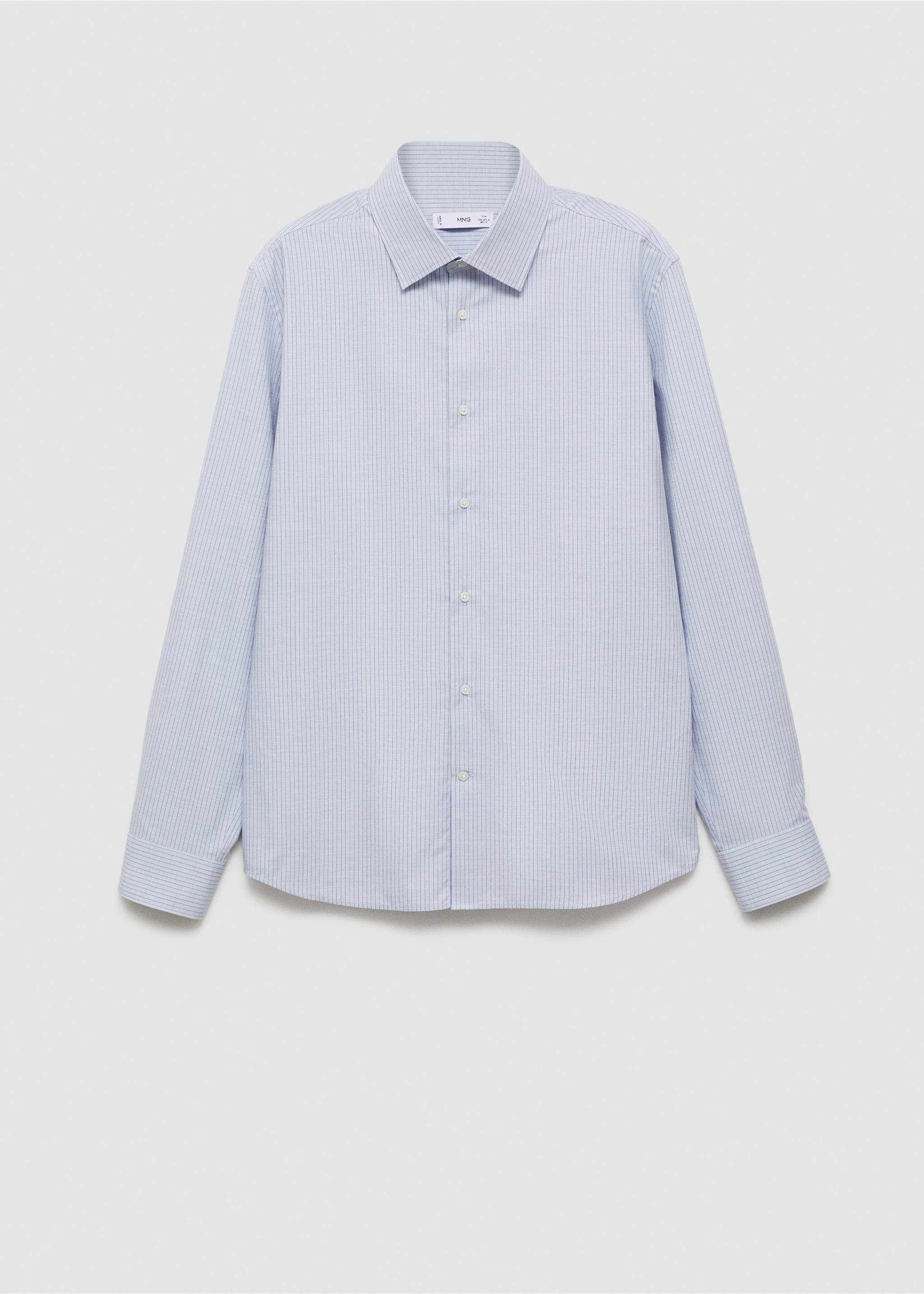 Slim-fit cotton pinstripe shirt - Article without model, Sky Blue. Ref: 77065980-00.