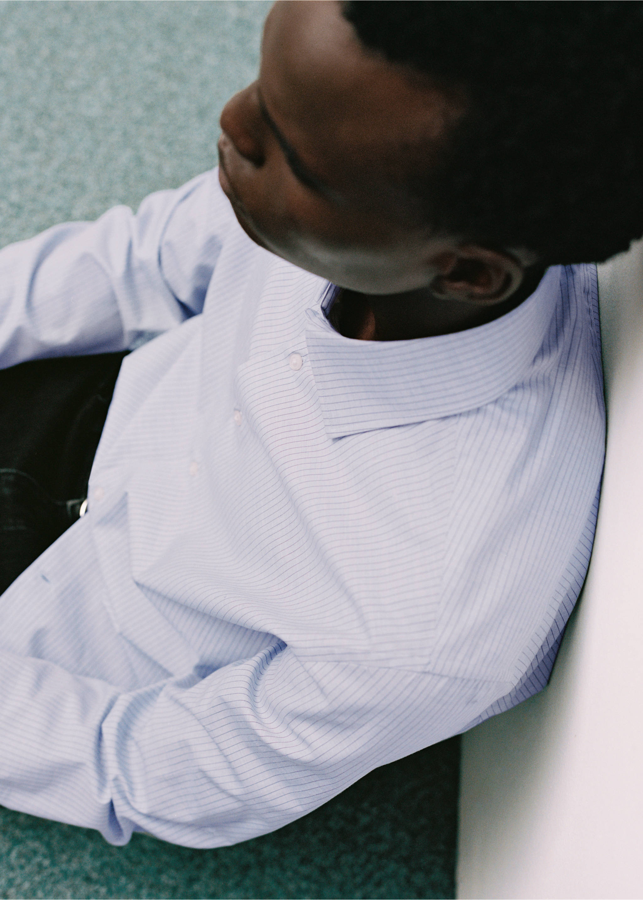 Slim-fit cotton pinstripe shirt - Details of the article 3, Sky Blue. Ref: 77065980-00.