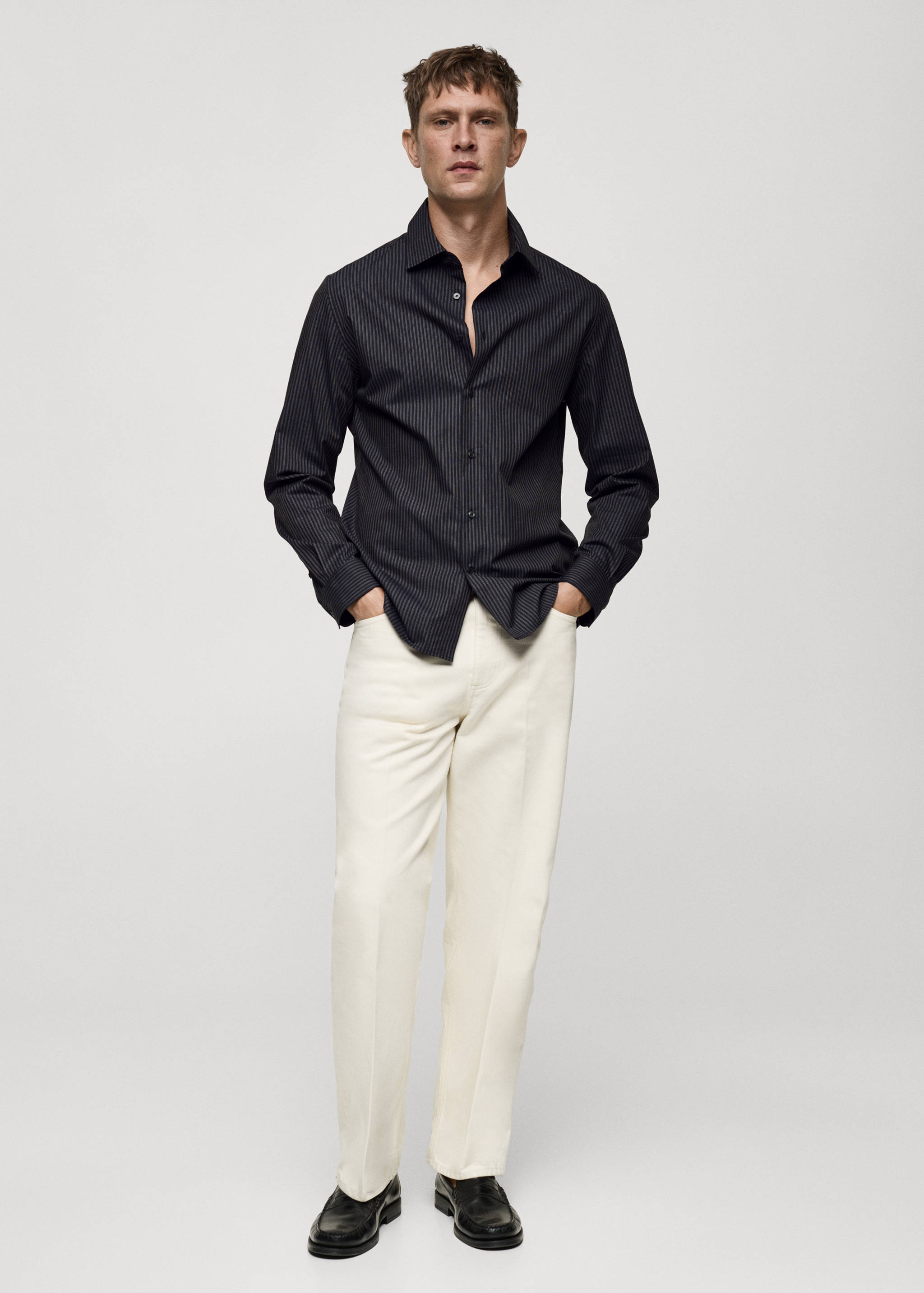 Slim-fit cotton pinstripe shirt - General plane