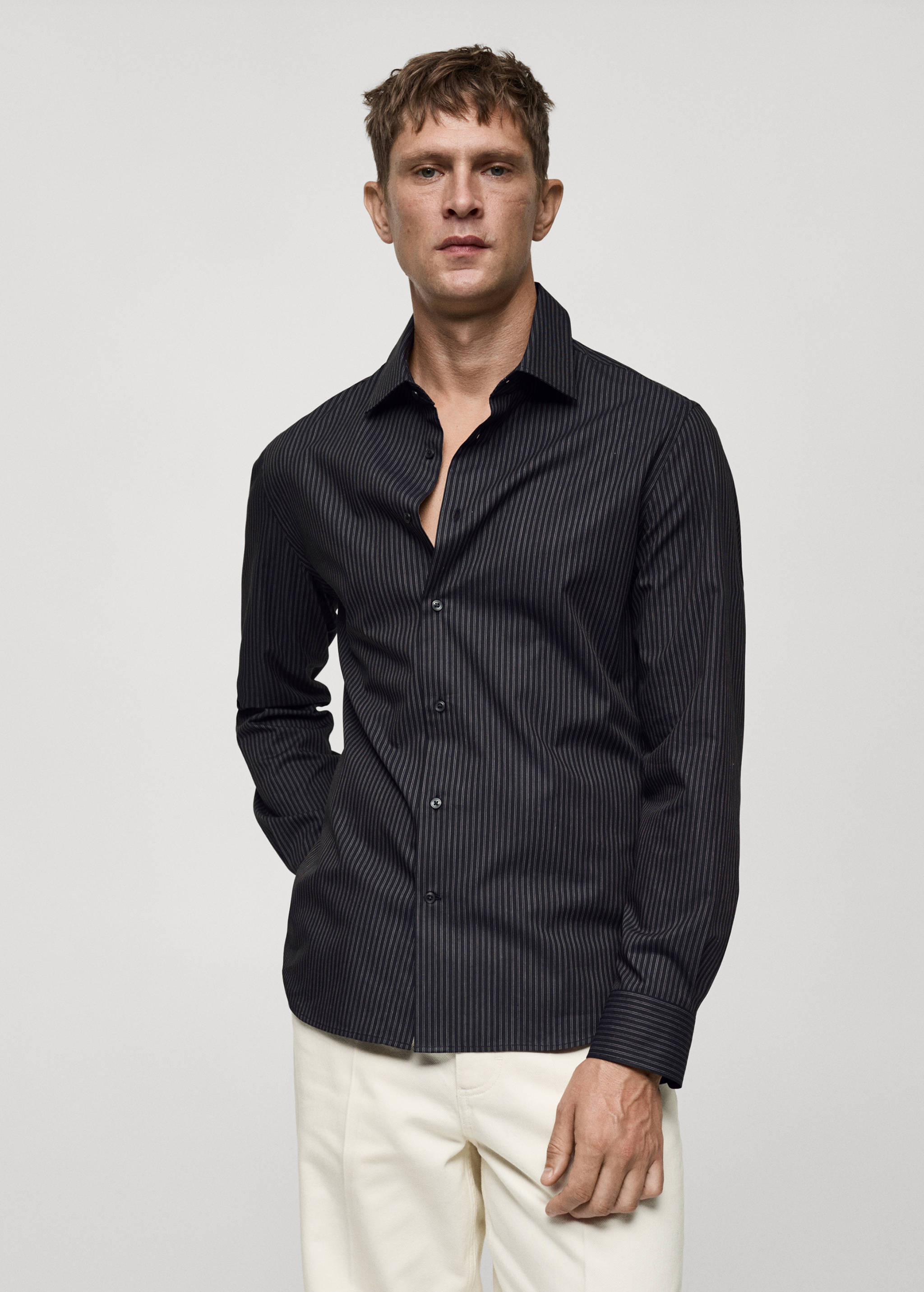Slim-fit cotton pinstripe shirt - Medium plane