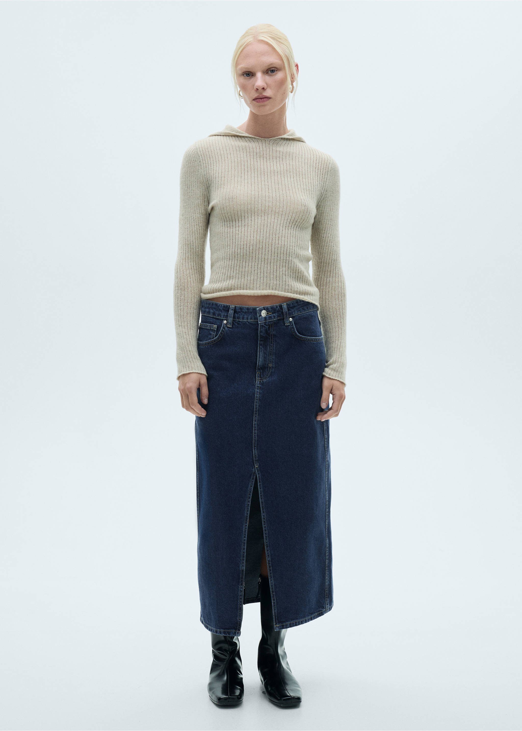 Denim midi-skirt - General plane, Dark Blue. Ref: 77066007-00.