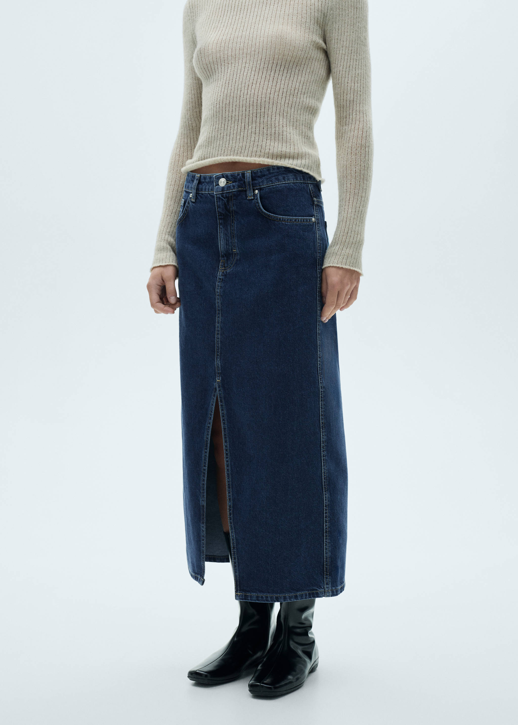 Denim midi-skirt - Medium plane