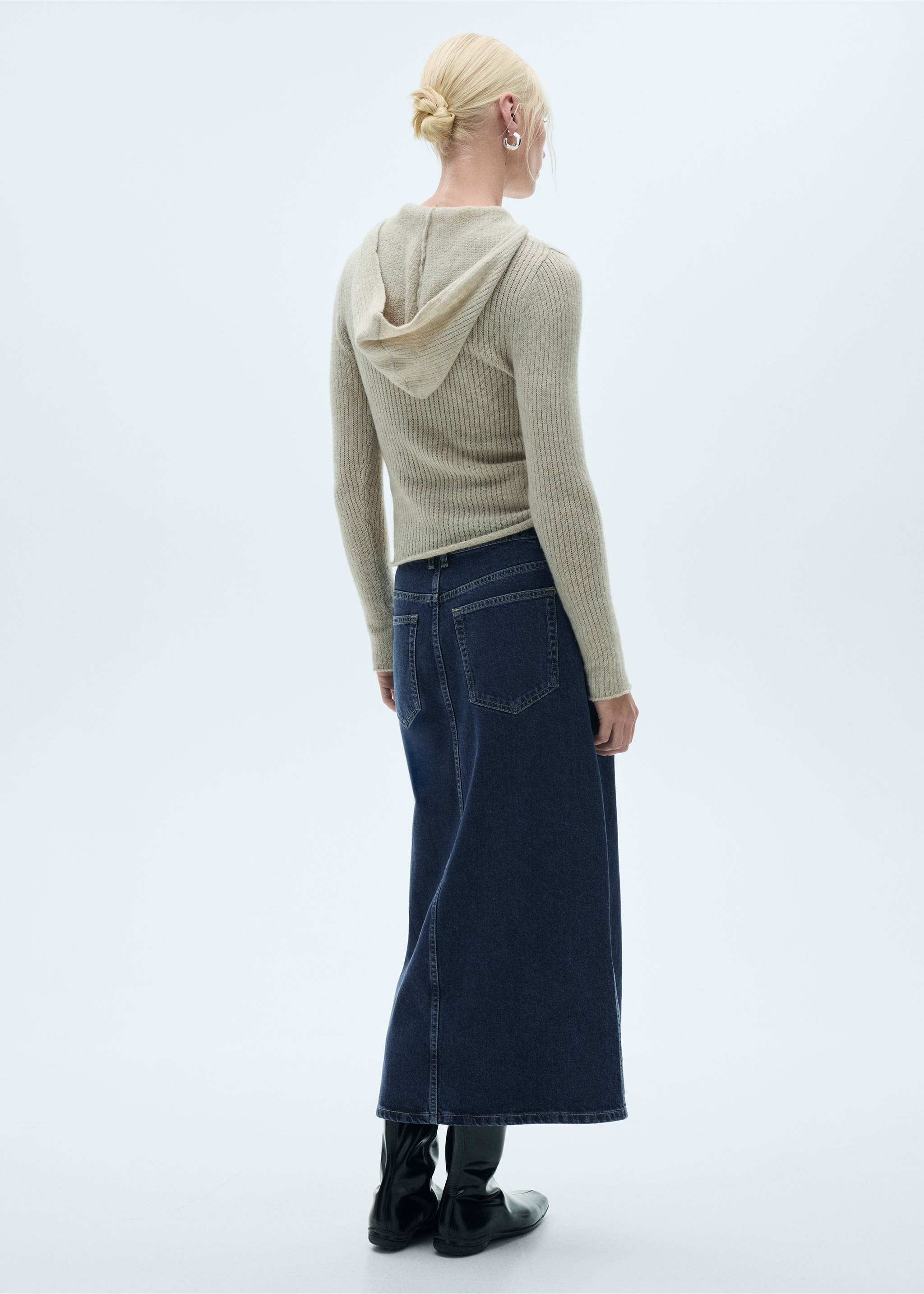 Denim midi-skirt - Reverse of the article, Dark Blue. Ref: 77066007-00.